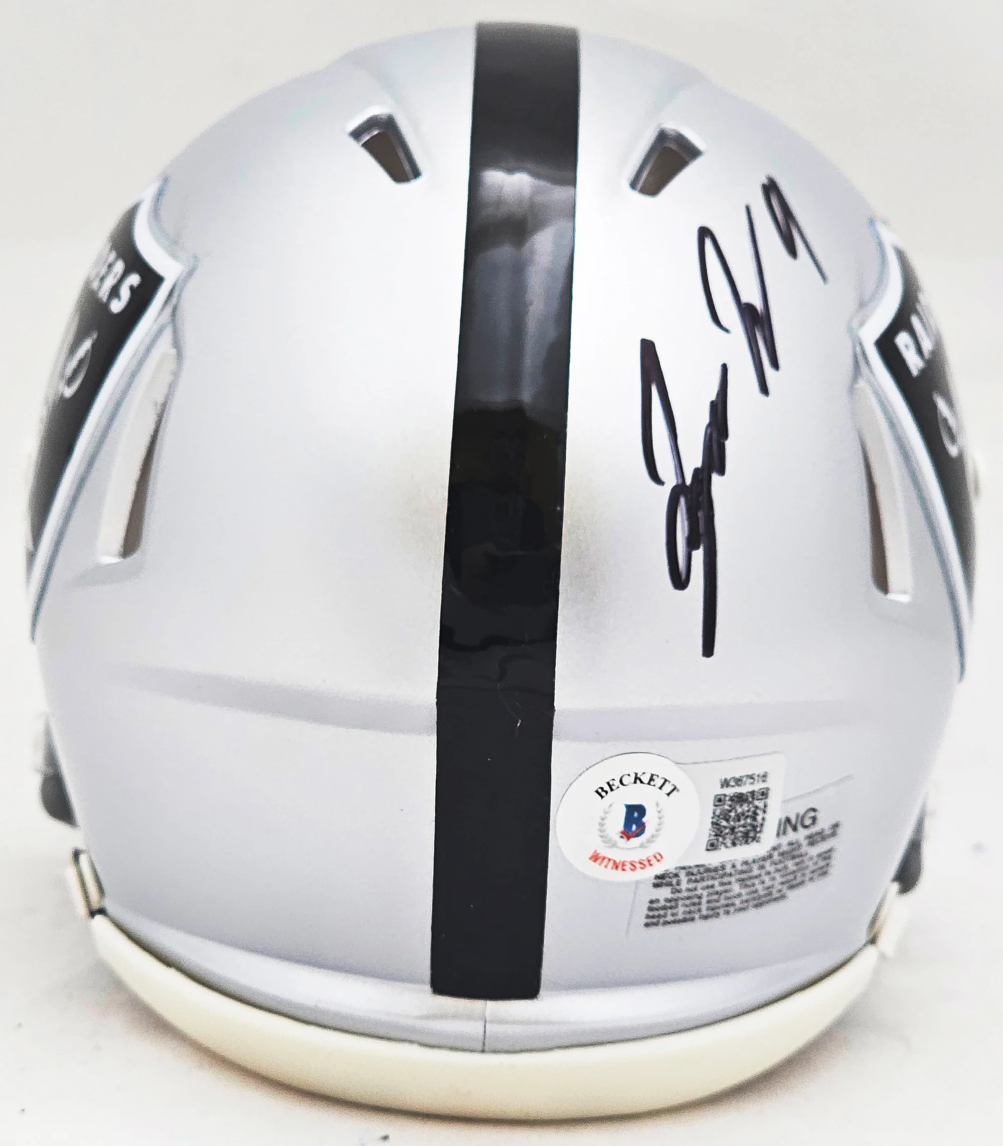 Tyree Wilson Autographed Las Vegas Raiders Silver Speed Mini Helmet Beckett BAS Witness Stock #215908 - Image 4