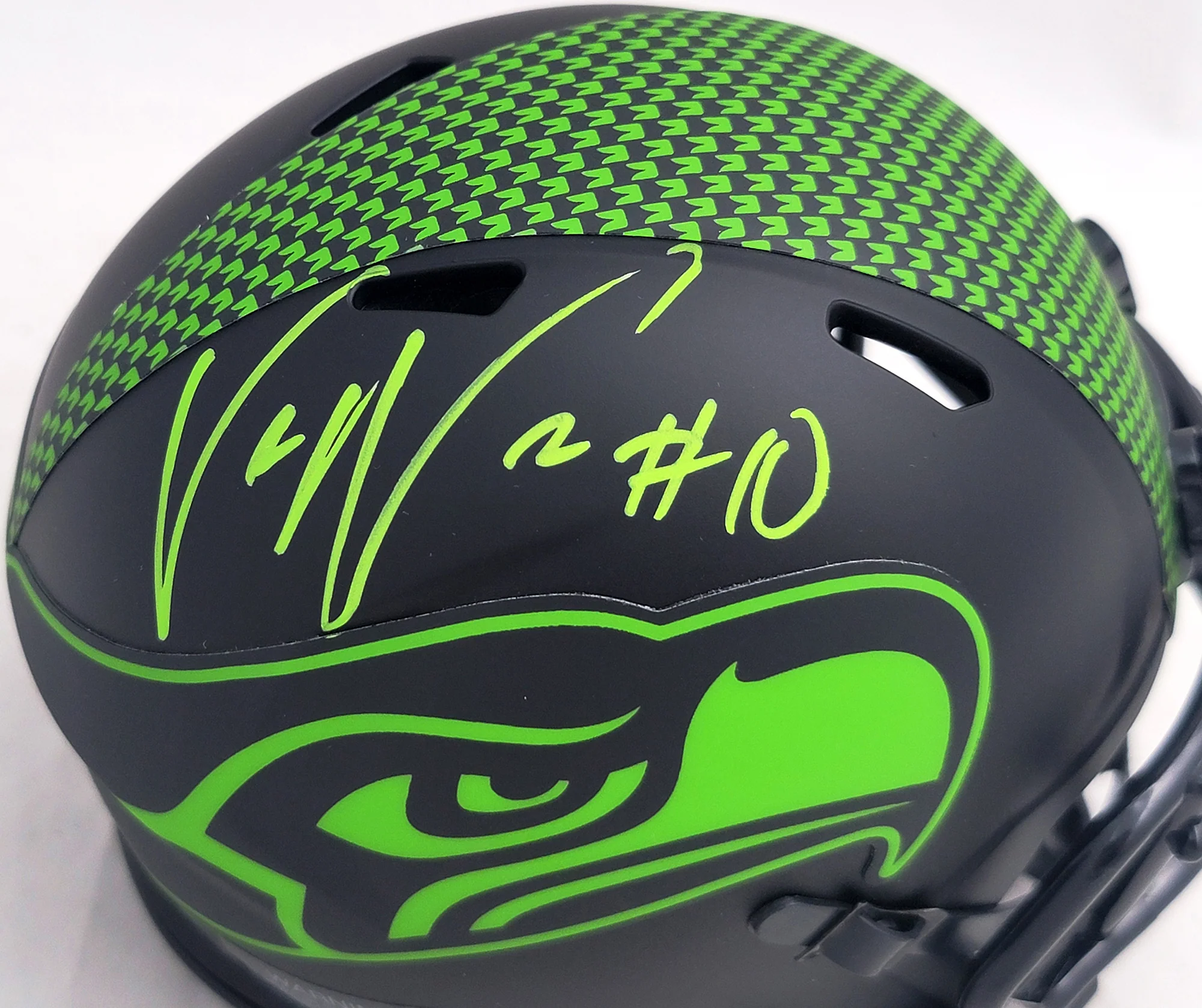 Uchenna Nwosu Autographed Seattle Seahawks Eclipse Black Speed Mini Helmet MCS Holo Stock #211039 - Image 2