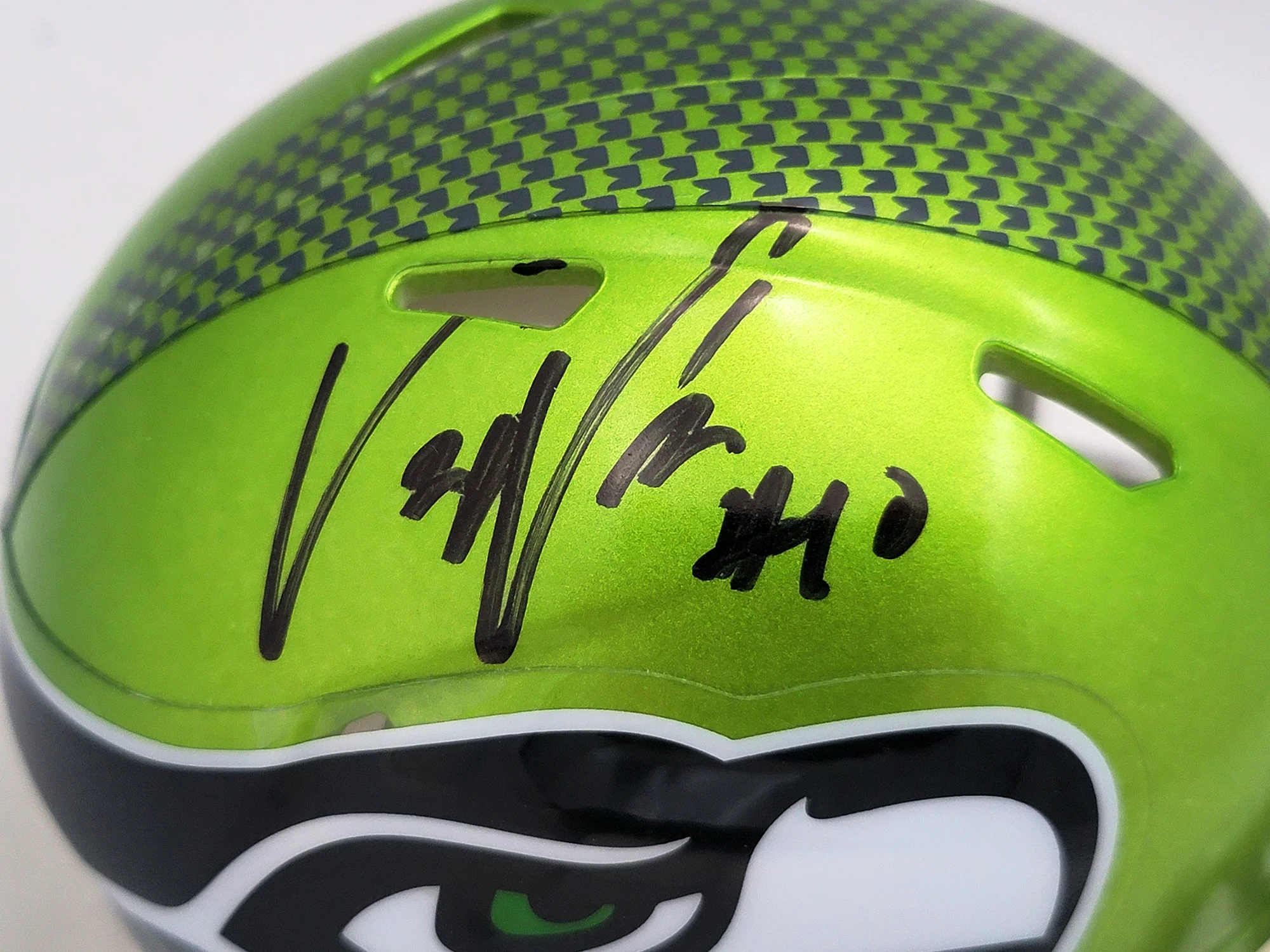 Uchenna Nwosu Autographed Seattle Seahawks Flash Green Speed Mini Helmet MCS Holo Stock #211037 - Image 2