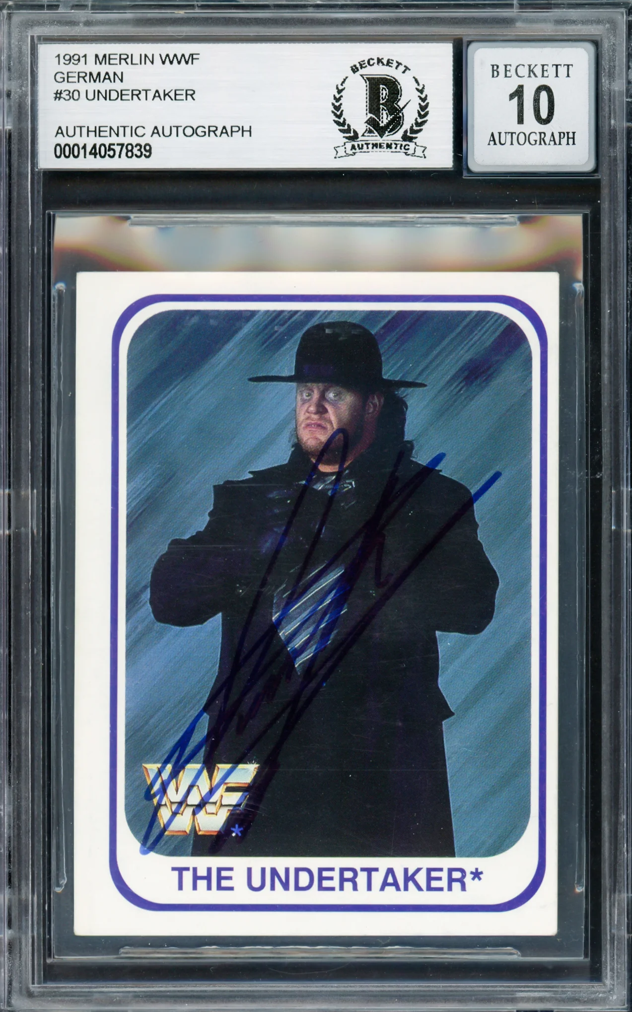 Undertaker Autographed 1991 Merlin WWF German Rookie Card #30 Auto Grade Gem Mint 10 Beckett BAS #14057839