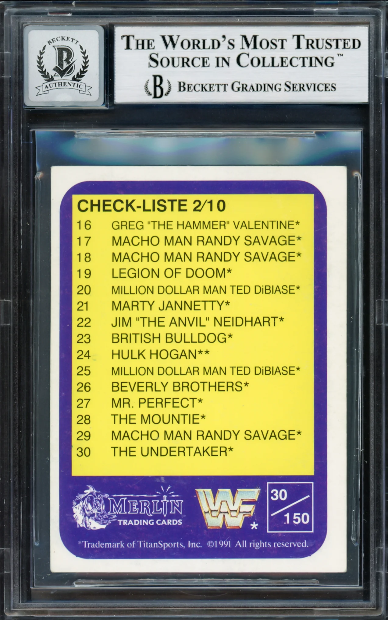 Undertaker Autographed 1991 Merlin WWF German Rookie Card #30 Auto Grade Gem Mint 10 Beckett BAS #14057839 - Image 2