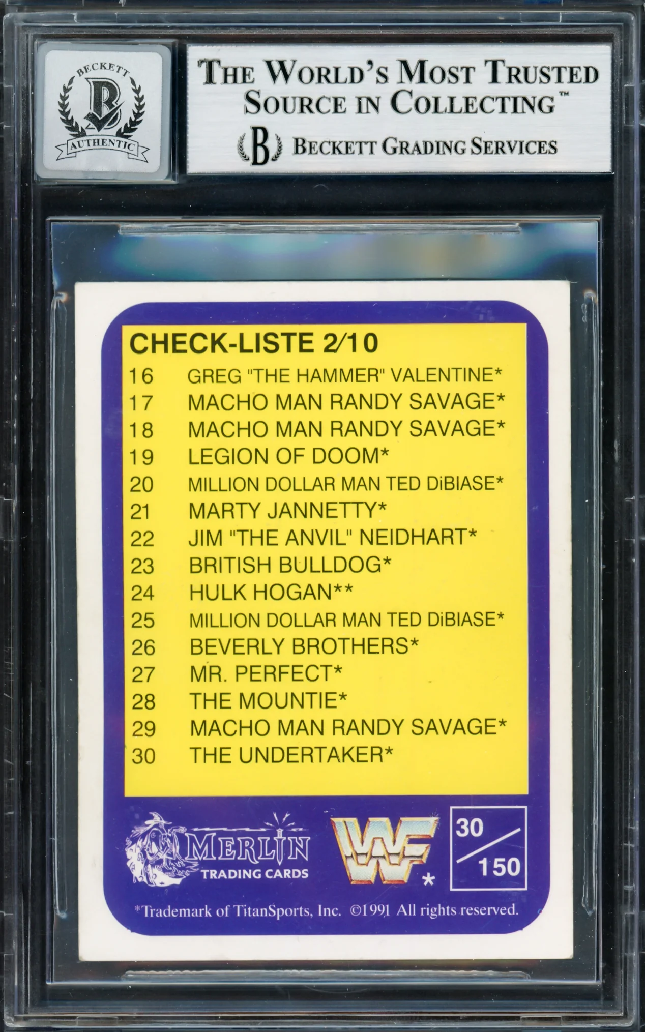 Undertaker Autographed 1991 Merlin WWF German Rookie Card #30 Auto Grade Gem Mint 10 Beckett BAS #14057853 - Image 2