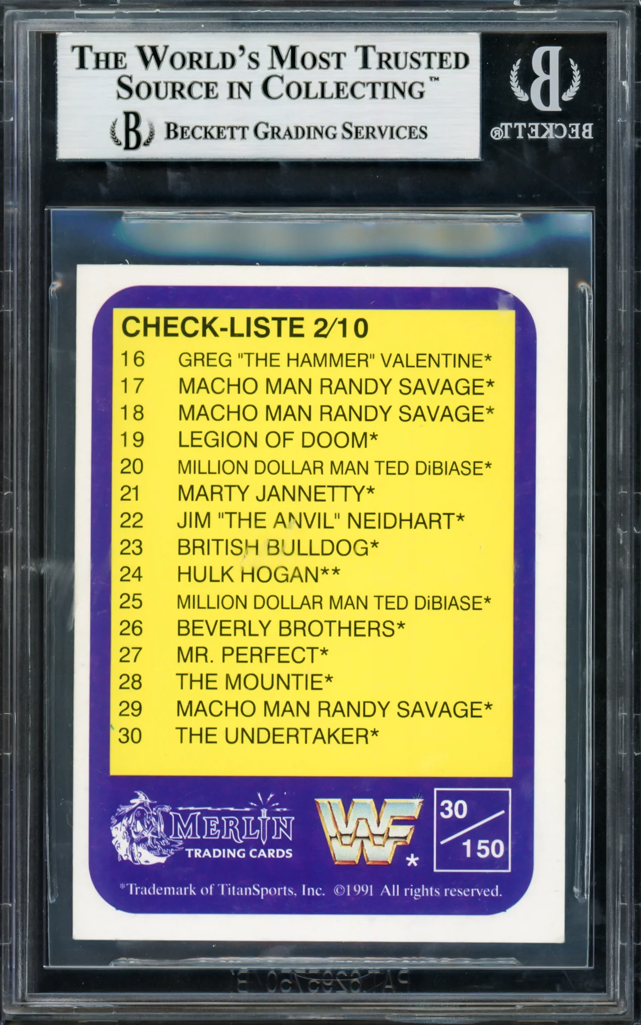 Undertaker Autographed 1991 Merlin WWF German Rookie Card #30 Beckett BAS #14058773 - Image 2