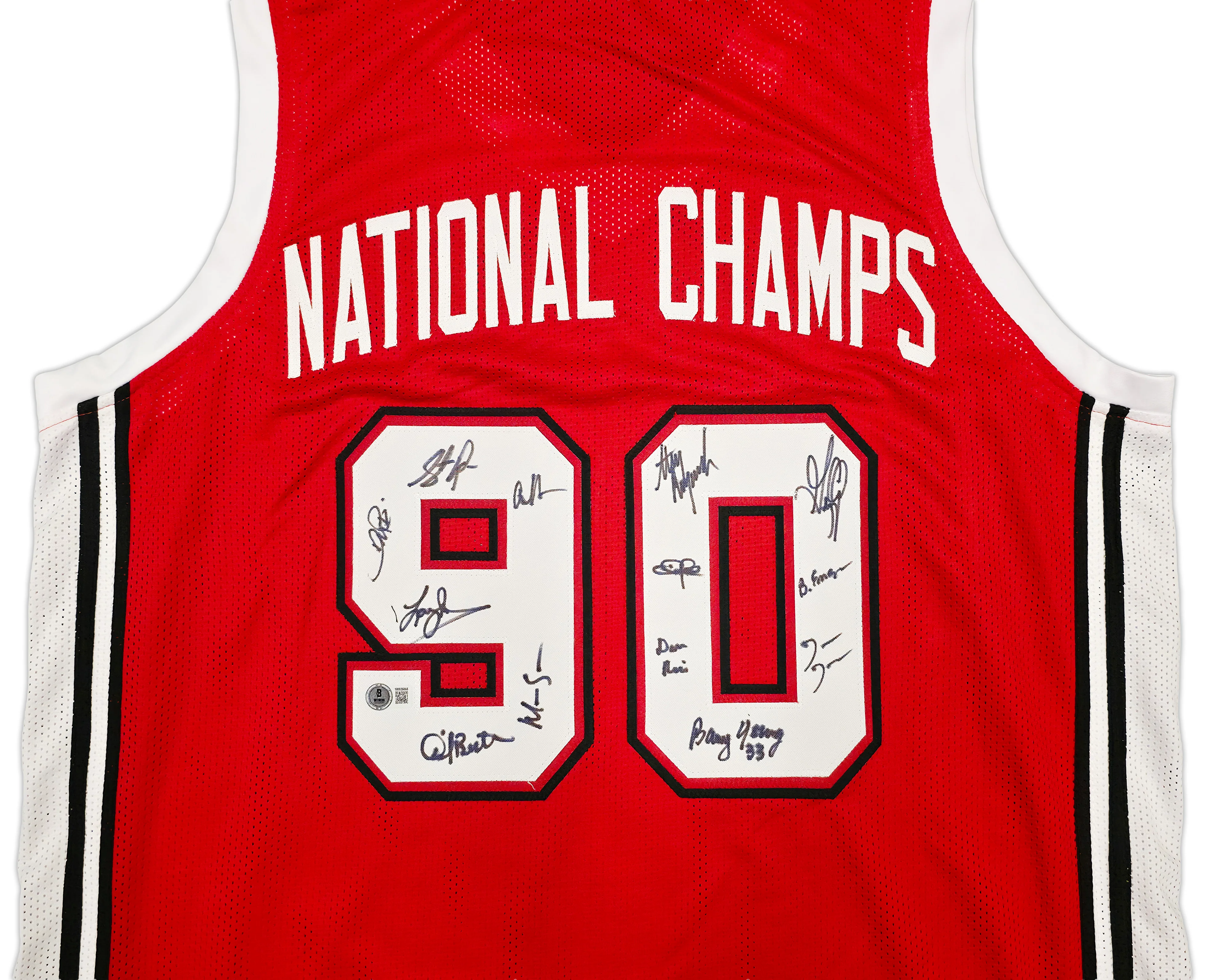 UNLV Runnin Rebels 1990 NCAA Champions Autographed Red Jersey With 13 Signatures Including Larry Johnson Beckett BAS Witness Stock #252797 - Image 2