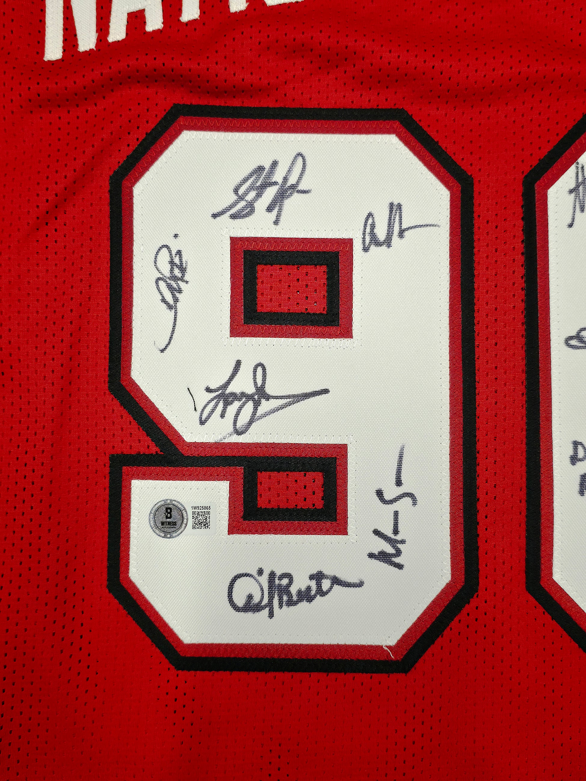 UNLV Runnin Rebels 1990 NCAA Champions Autographed Red Jersey With 13 Signatures Including Larry Johnson Beckett BAS Witness Stock #252797 - Image 3