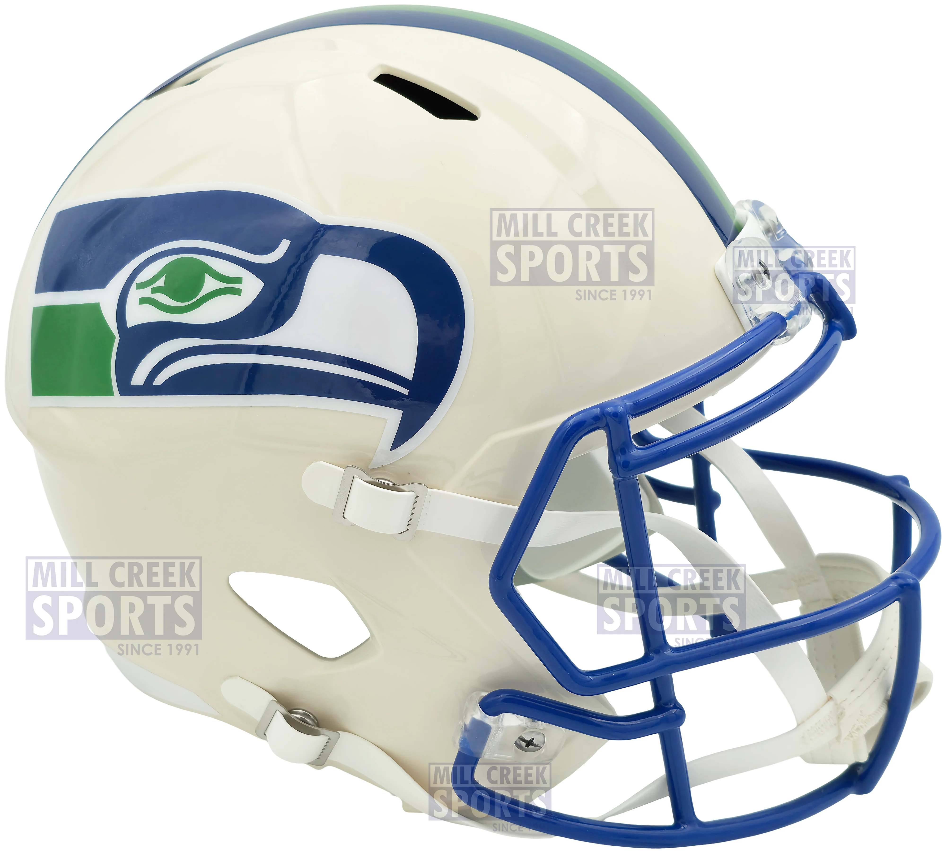 Unsigned Seattle Seahawks Riddell Cream Retro Full Size Speed Replica Helmet Stock #261766 - Image 2