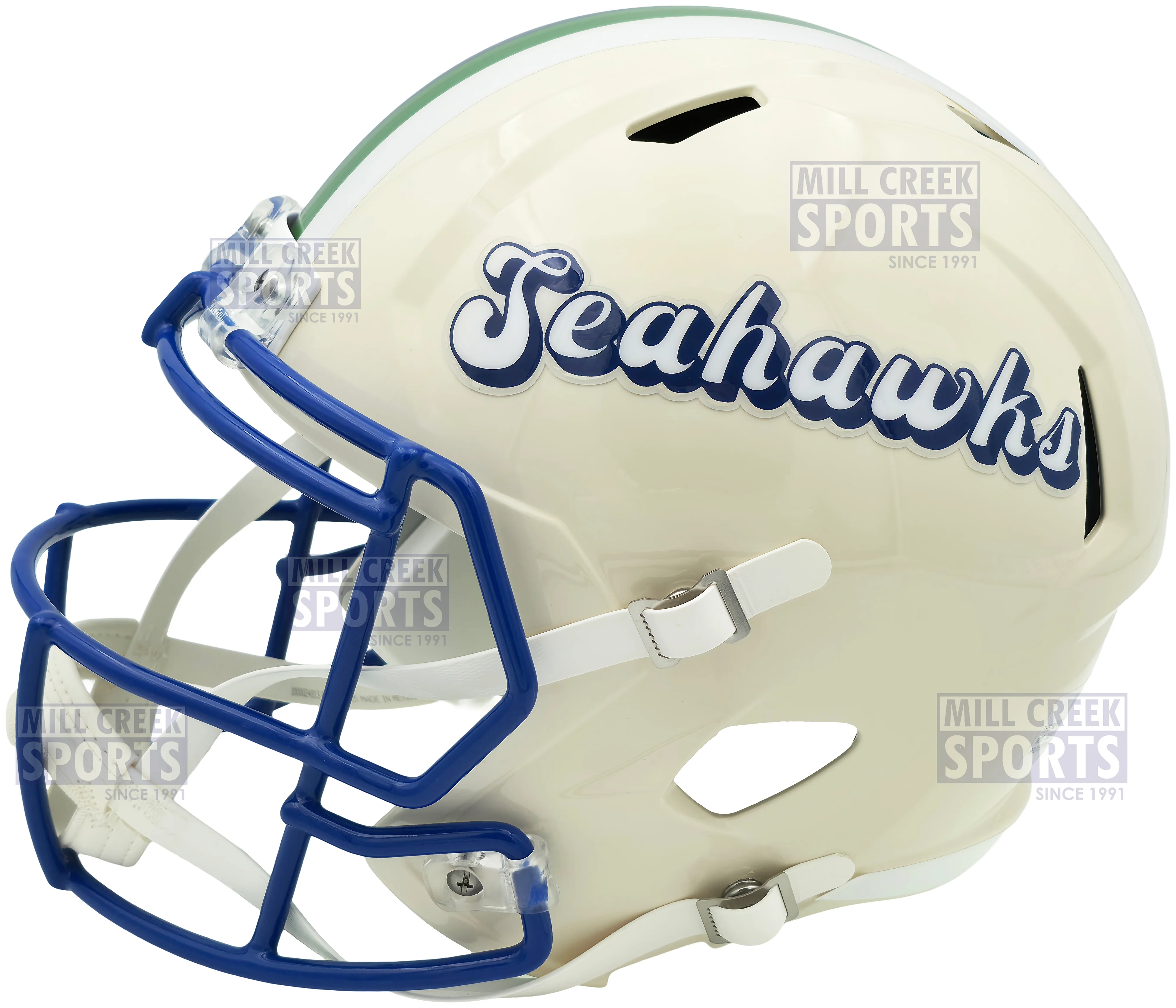 Unsigned Seattle Seahawks Riddell Cream Retro Full Size Speed Replica Helmet Stock #261766 - Image 3