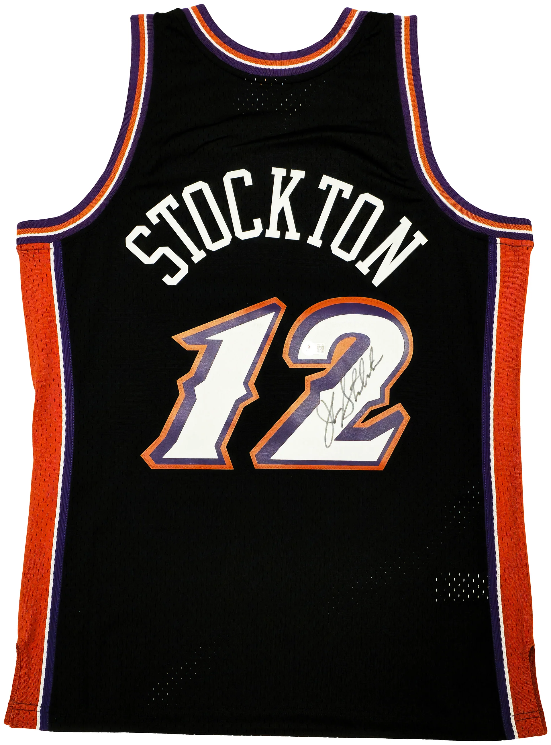 Utah Jazz John Stockton Autographed Black Authentic Mitchell & Ness 1998-99 Hardwood Classic Swingman Jersey Size L Beckett BAS Witness Stock #224356 - Image 2