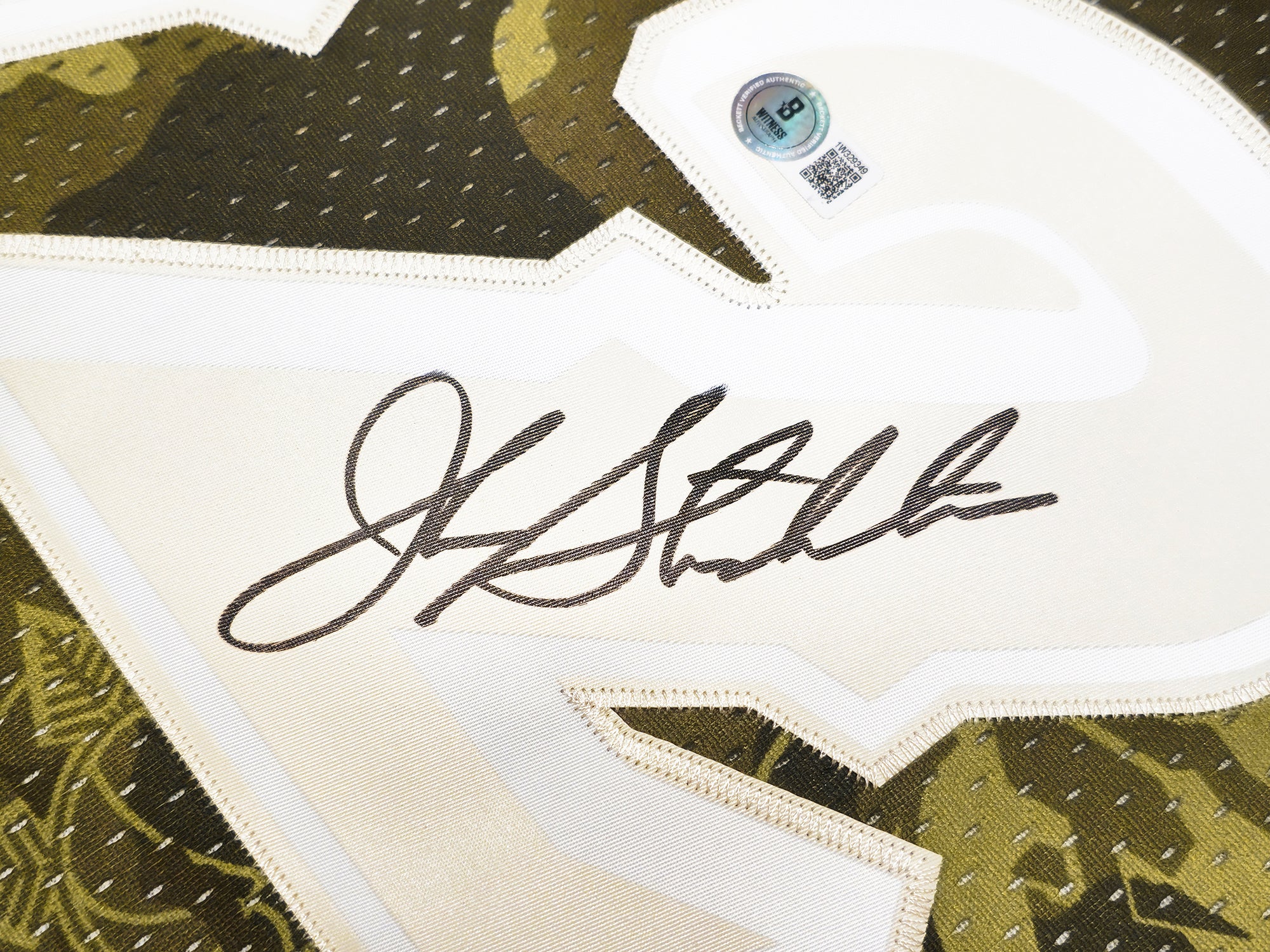 Utah Jazz John Stockton Autographed Green Authentic Mitchell & Ness 1998-99 Hardwood Classic Swingman Ghost Camo Jersey Size XXL Beckett BAS Witness Stock #224350 - Image 4