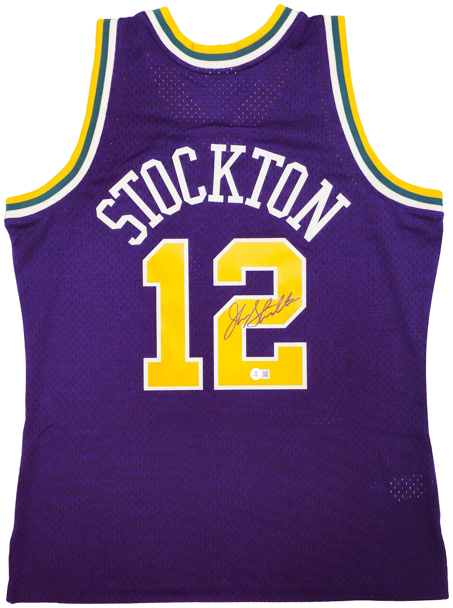 Utah Jazz John Stockton Autographed Purple Authentic Mitchell & Ness 1991-92 Hardwood Classic Swingman Jersey Size L Beckett BAS Witness Stock #224354 - Image 2