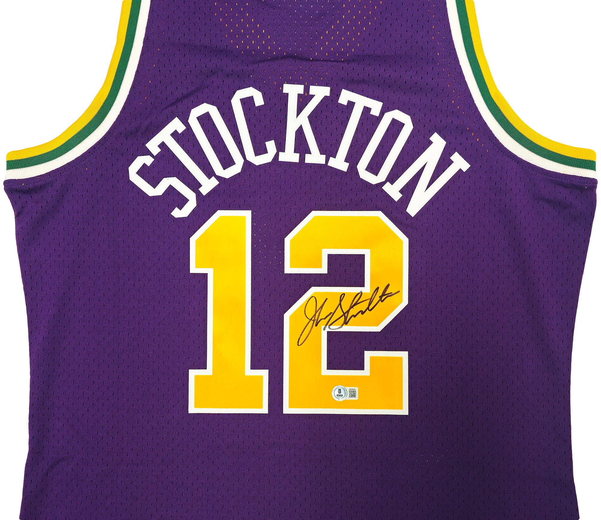 Utah Jazz John Stockton Autographed Purple Authentic Mitchell & Ness 1991-92 Hardwood Classic Swingman Jersey Size L Beckett BAS Witness Stock #224354 - Image 3