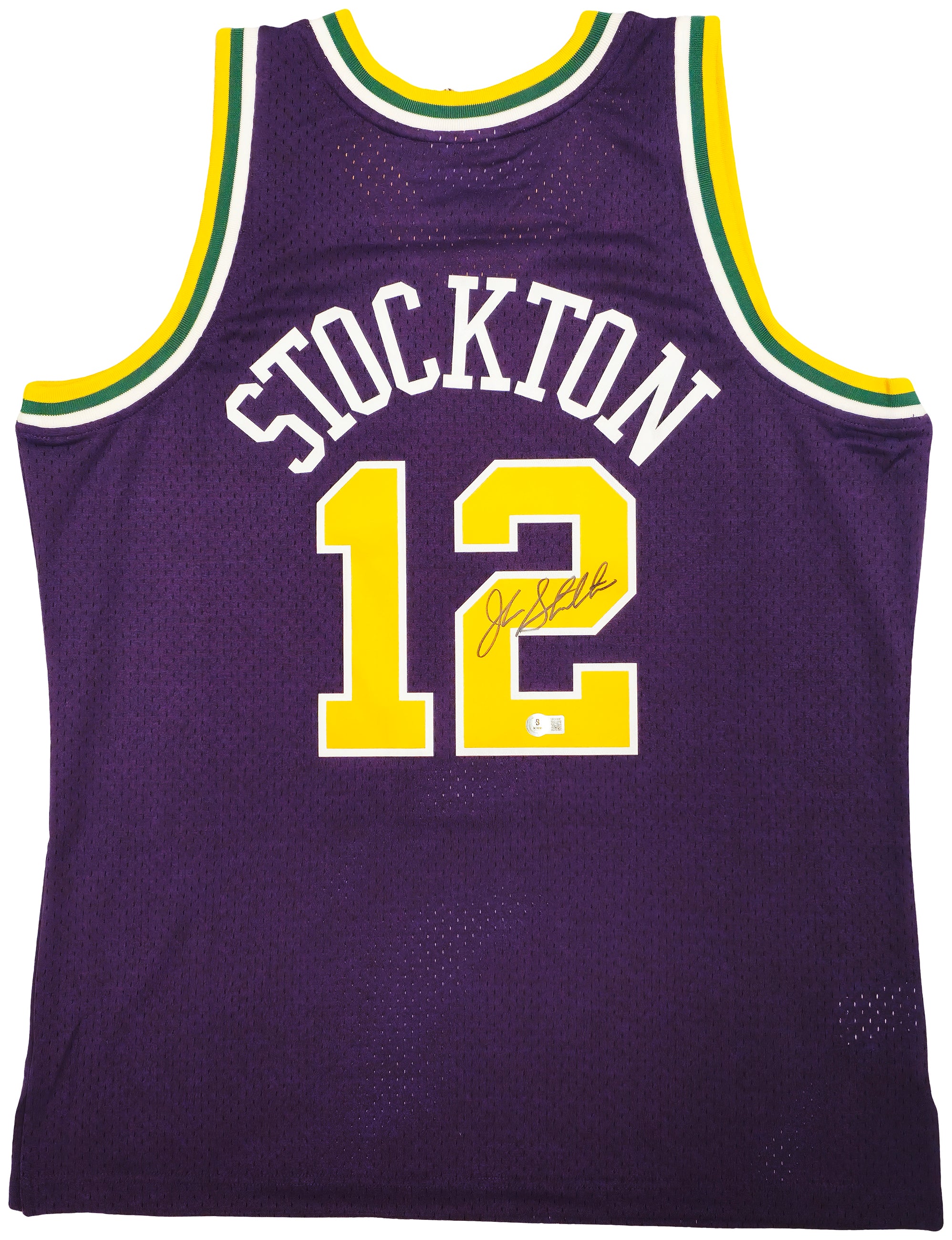 Utah Jazz John Stockton Autographed Purple Authentic Mitchell & Ness 1991-92 Hardwood Classic Swingman Jersey Size XL Beckett BAS Witness Stock #224355 - Image 2
