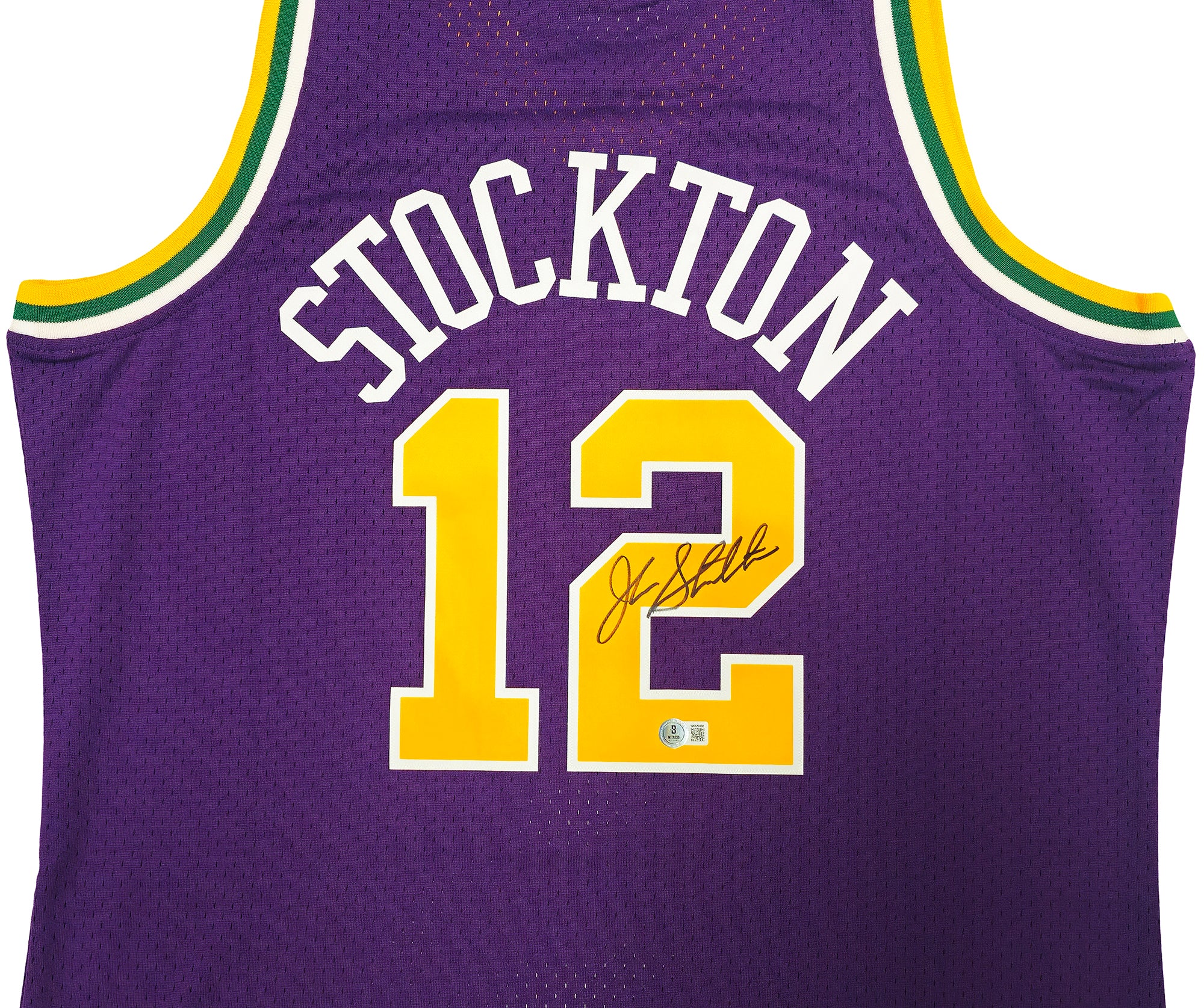 Utah Jazz John Stockton Autographed Purple Authentic Mitchell & Ness 1991-92 Hardwood Classic Swingman Jersey Size XL Beckett BAS Witness Stock #224355 - Image 3