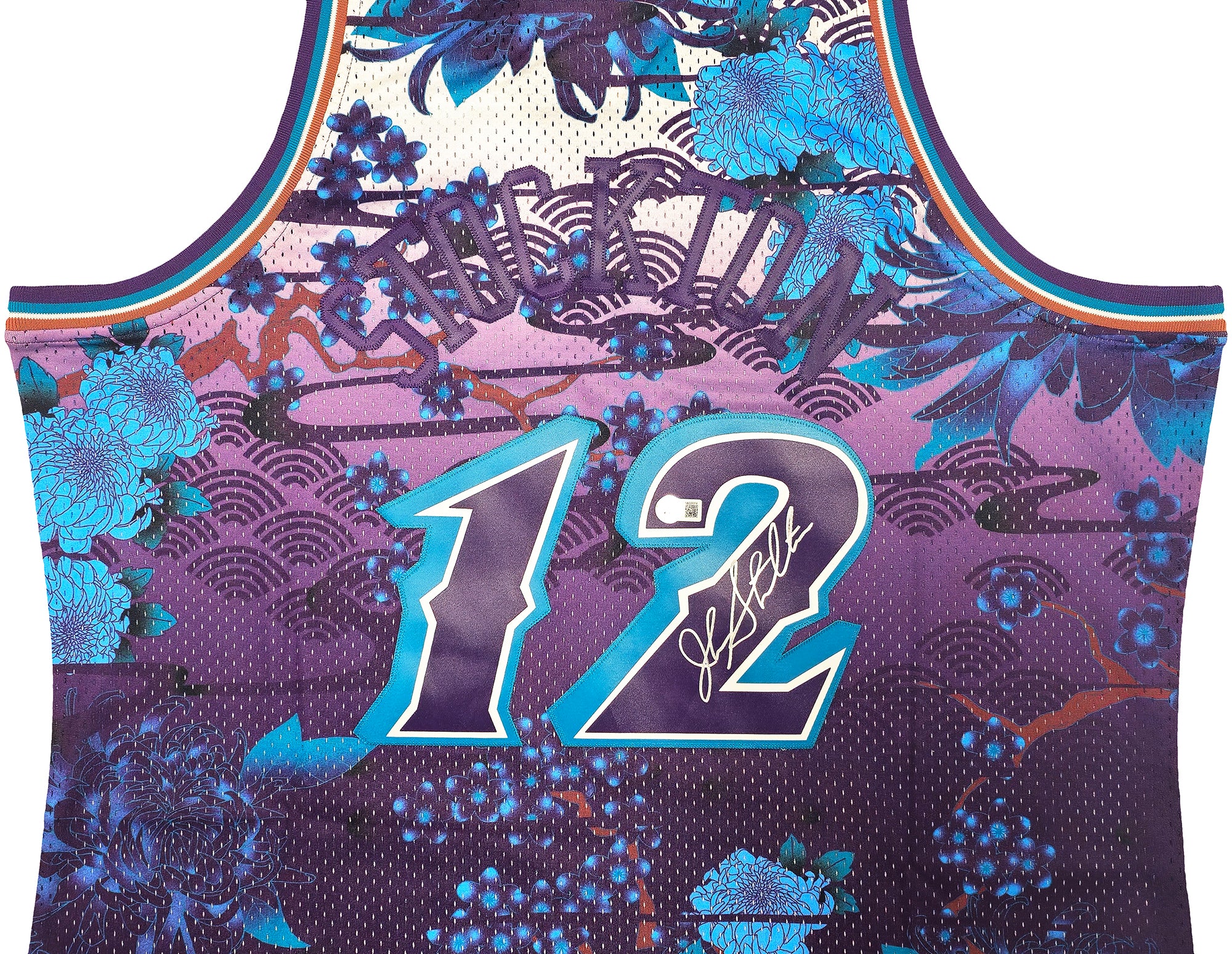 Utah Jazz John Stockton Autographed Purple Authentic Mitchell & Ness 1996-97 Hardwood Classic Swingman Asian Heritage 5.0 Jersey Size XXL Beckett BAS Witness Stock #224345 - Image 3