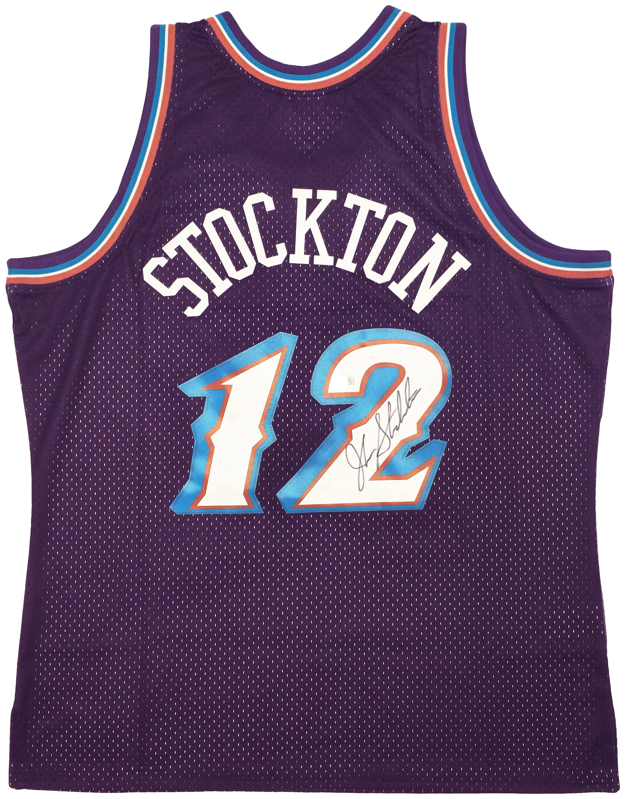 Utah Jazz John Stockton Autographed Purple Authentic Mitchell & Ness 1996-97 Hardwood Classic Swingman Road Jersey Size XL Beckett BAS Witness Stock #224347 - Image 2