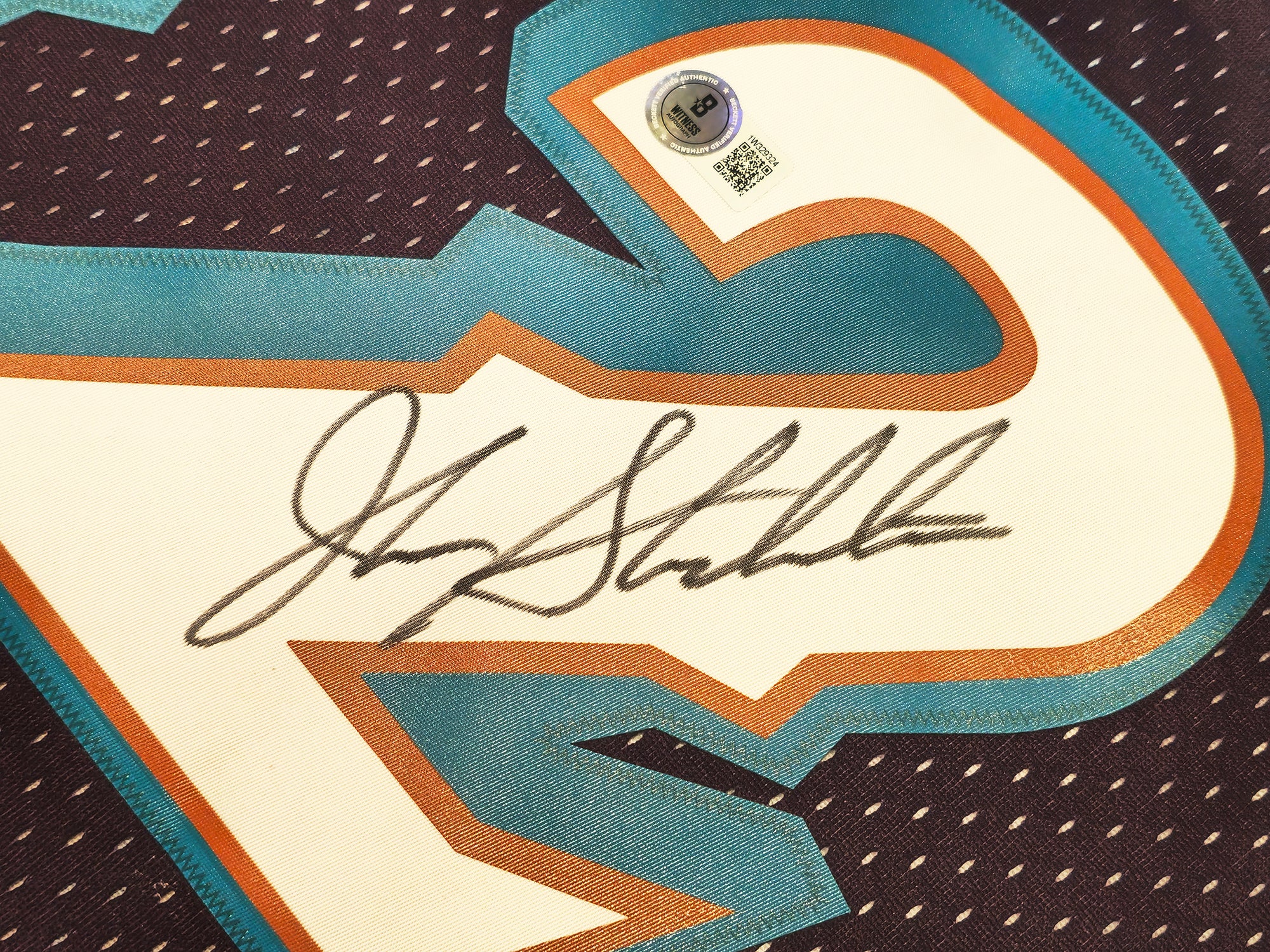 Utah Jazz John Stockton Autographed Purple Authentic Mitchell & Ness 1996-97 Hardwood Classic Swingman Road Jersey Size XL Beckett BAS Witness Stock #224347 - Image 4