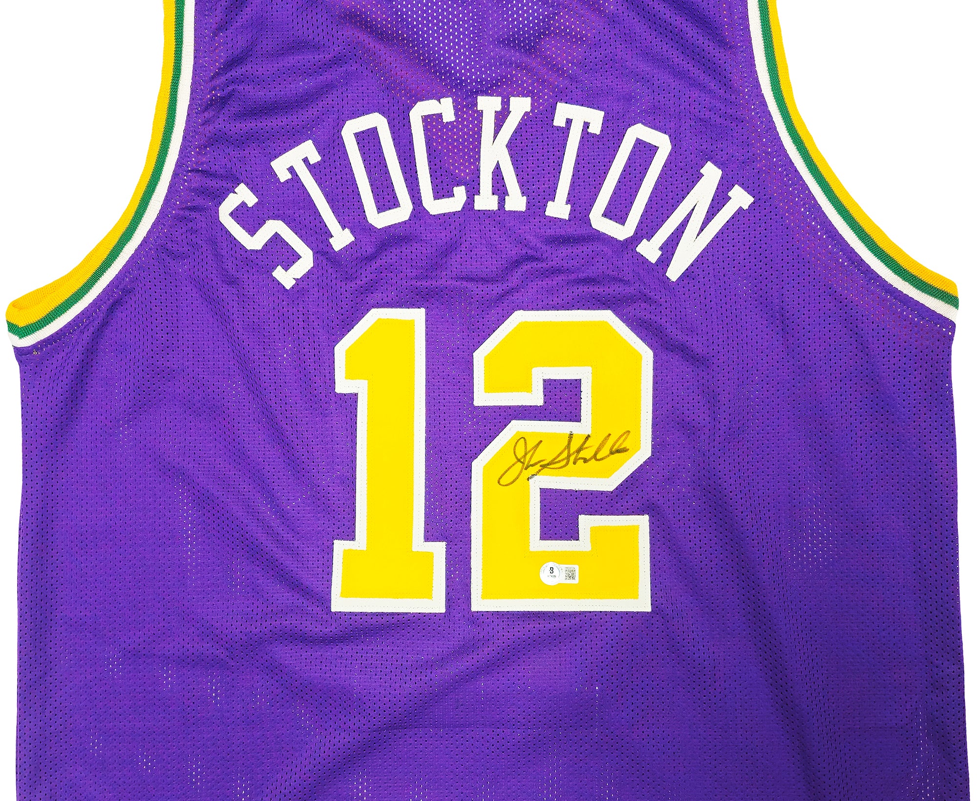 Utah Jazz John Stockton Autographed Purple Jersey Beckett BAS Witness Stock #224360 - Image 3