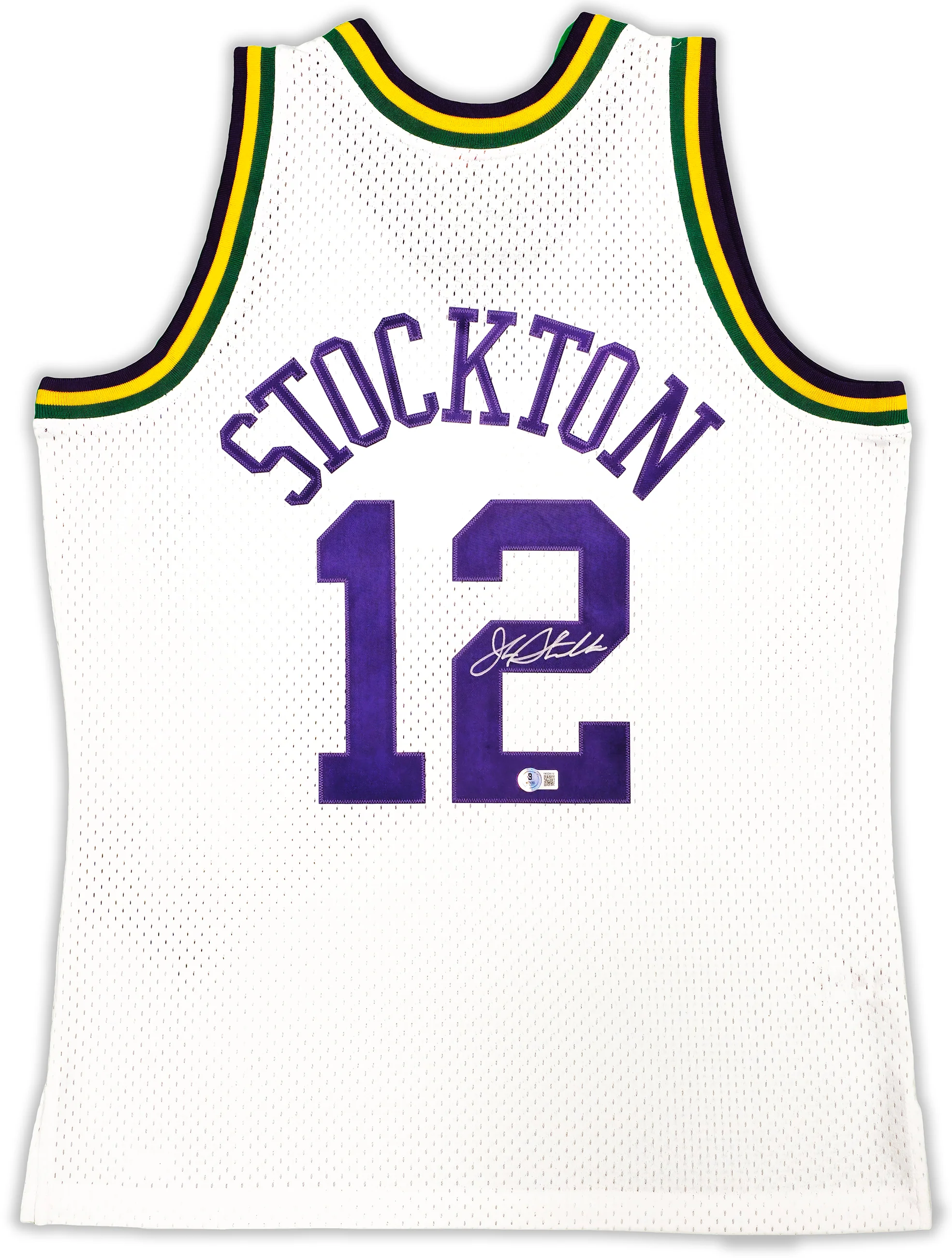 Utah Jazz John Stockton Autographed White Authentic Mitchell & Ness 1991-92 Hardwood Classic Swingman Jersey Size L Beckett BAS Witness Stock #224339 - Image 2
