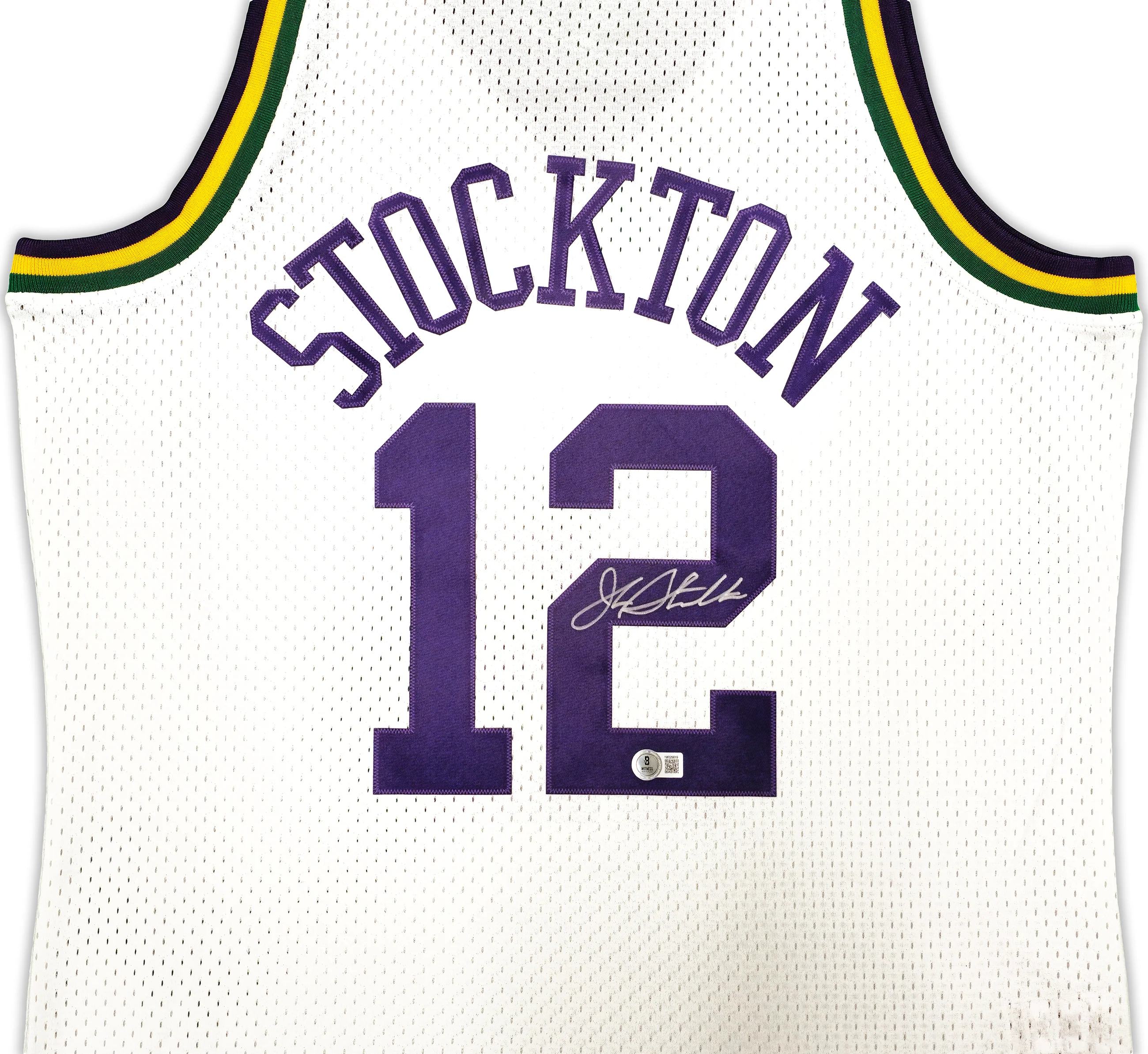 Utah Jazz John Stockton Autographed White Authentic Mitchell & Ness 1991-92 Hardwood Classic Swingman Jersey Size L Beckett BAS Witness Stock #224339 - Image 3
