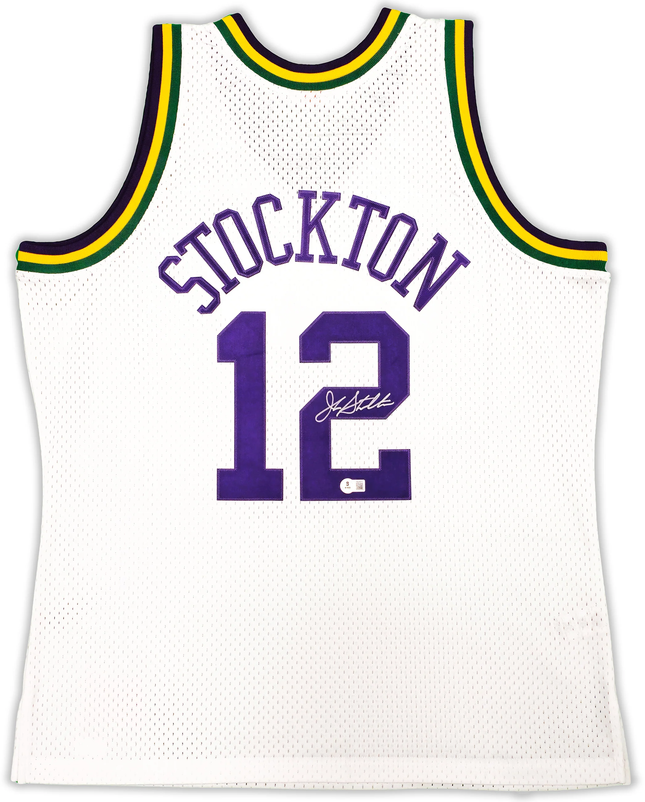 Utah Jazz John Stockton Autographed White Authentic Mitchell & Ness 1991-92 Hardwood Classic Swingman Jersey Size XL Beckett BAS Witness Stock #224338 - Image 2