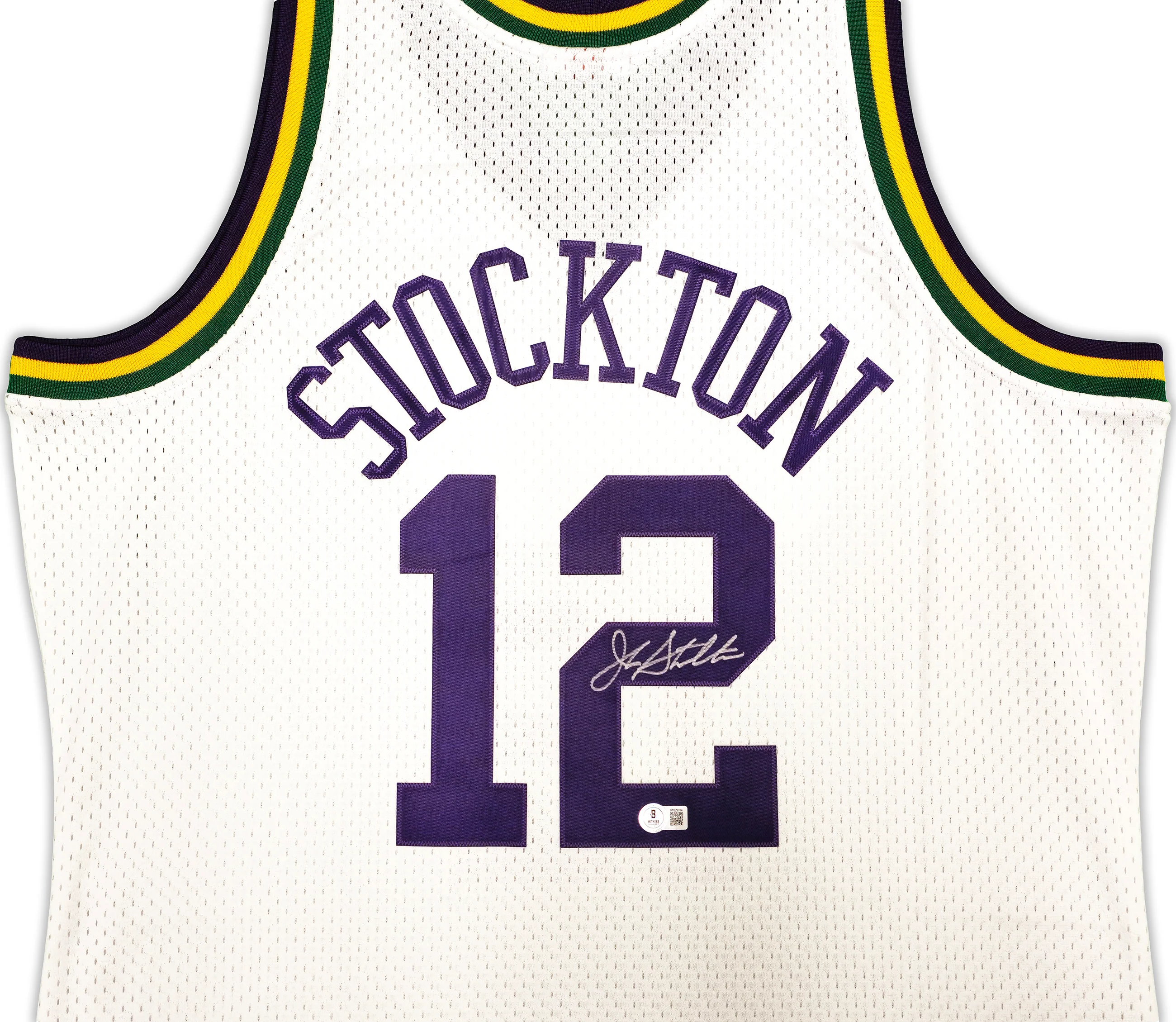 Utah Jazz John Stockton Autographed White Authentic Mitchell & Ness 1991-92 Hardwood Classic Swingman Jersey Size XL Beckett BAS Witness Stock #224338 - Image 3