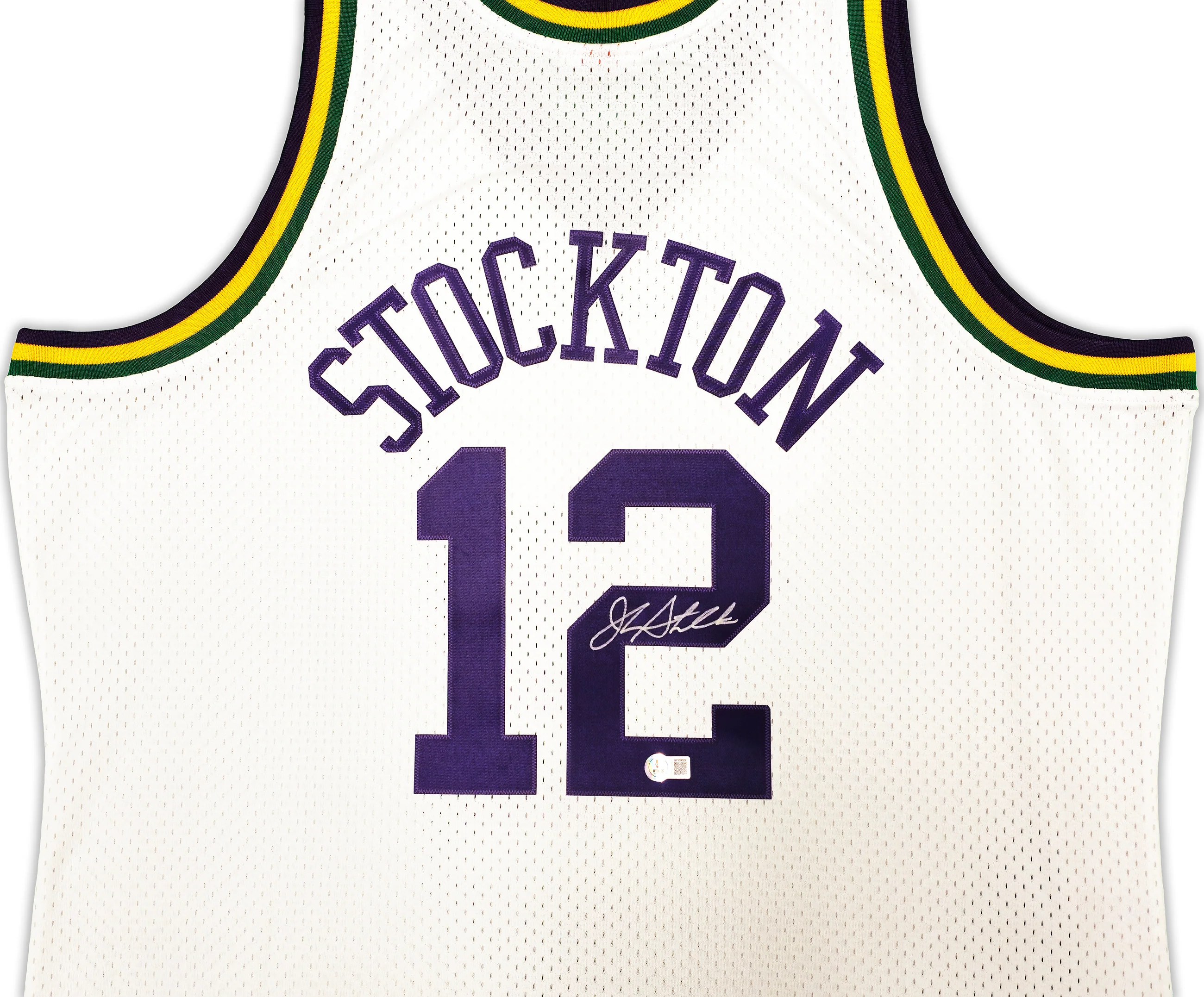 Utah Jazz John Stockton Autographed White Authentic Mitchell & Ness 1991-92 Hardwood Classic Swingman Jersey Size XXL Beckett BAS Witness Stock #224337 - Image 3