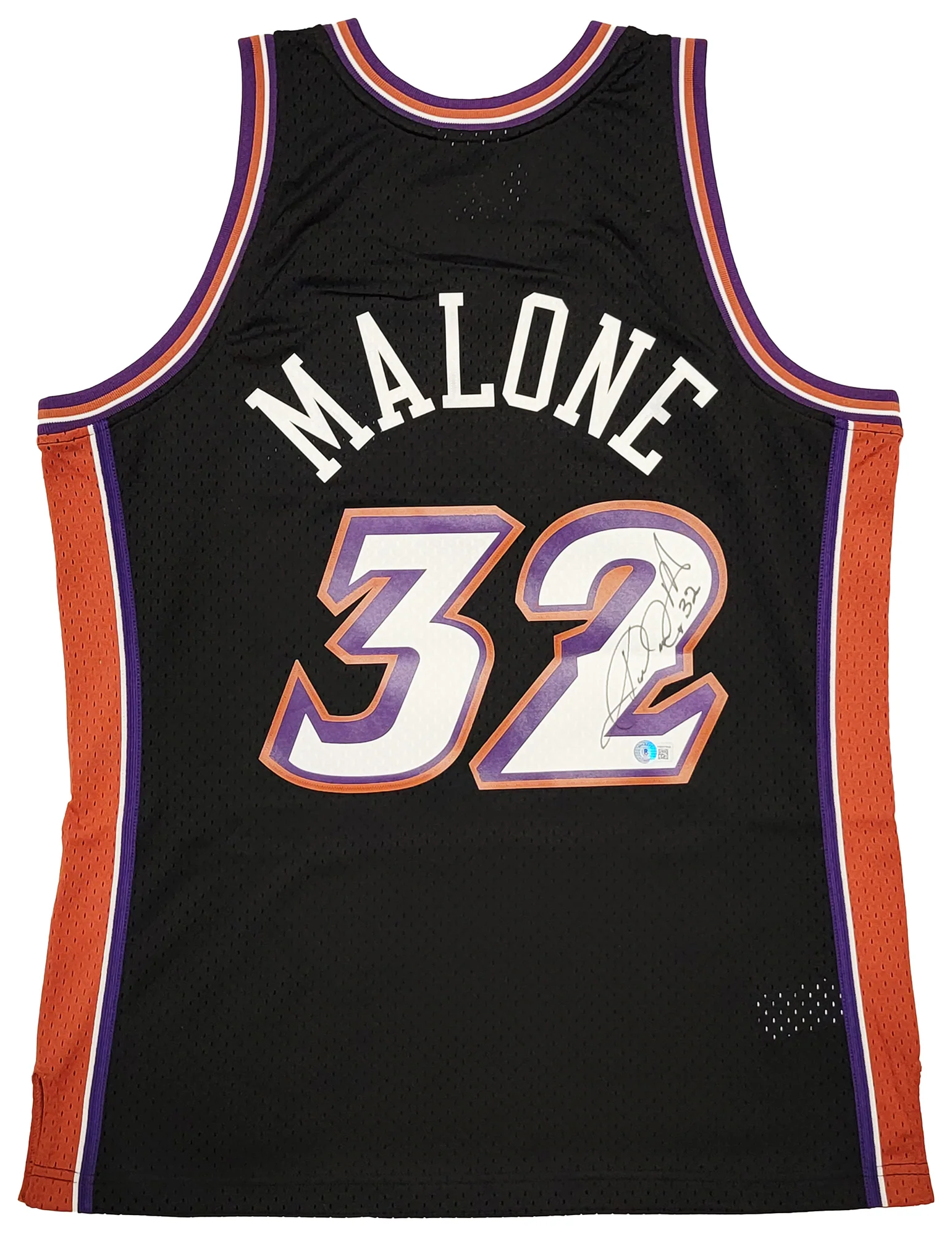 Utah Jazz Karl Malone Autographed Black Authentic Mitchell & Ness Jersey Size L Beckett BAS Witness Stock #211878 - Image 2