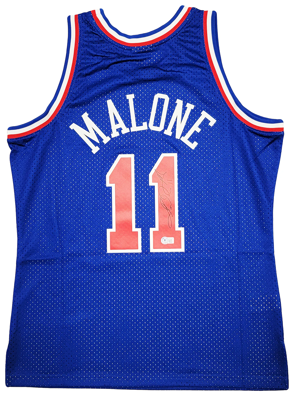 Utah Jazz Karl Malone Autographed Blue Authentic Mitchell & Ness 1992 All Star Game Jersey Size L Beckett BAS Witness Stock #211880 - Image 2
