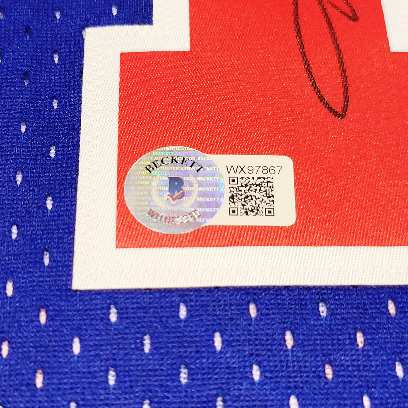 Utah Jazz Karl Malone Autographed Blue Authentic Mitchell & Ness 1992 All Star Game Jersey Size XL Beckett BAS Witness Stock #211879 - Image 5