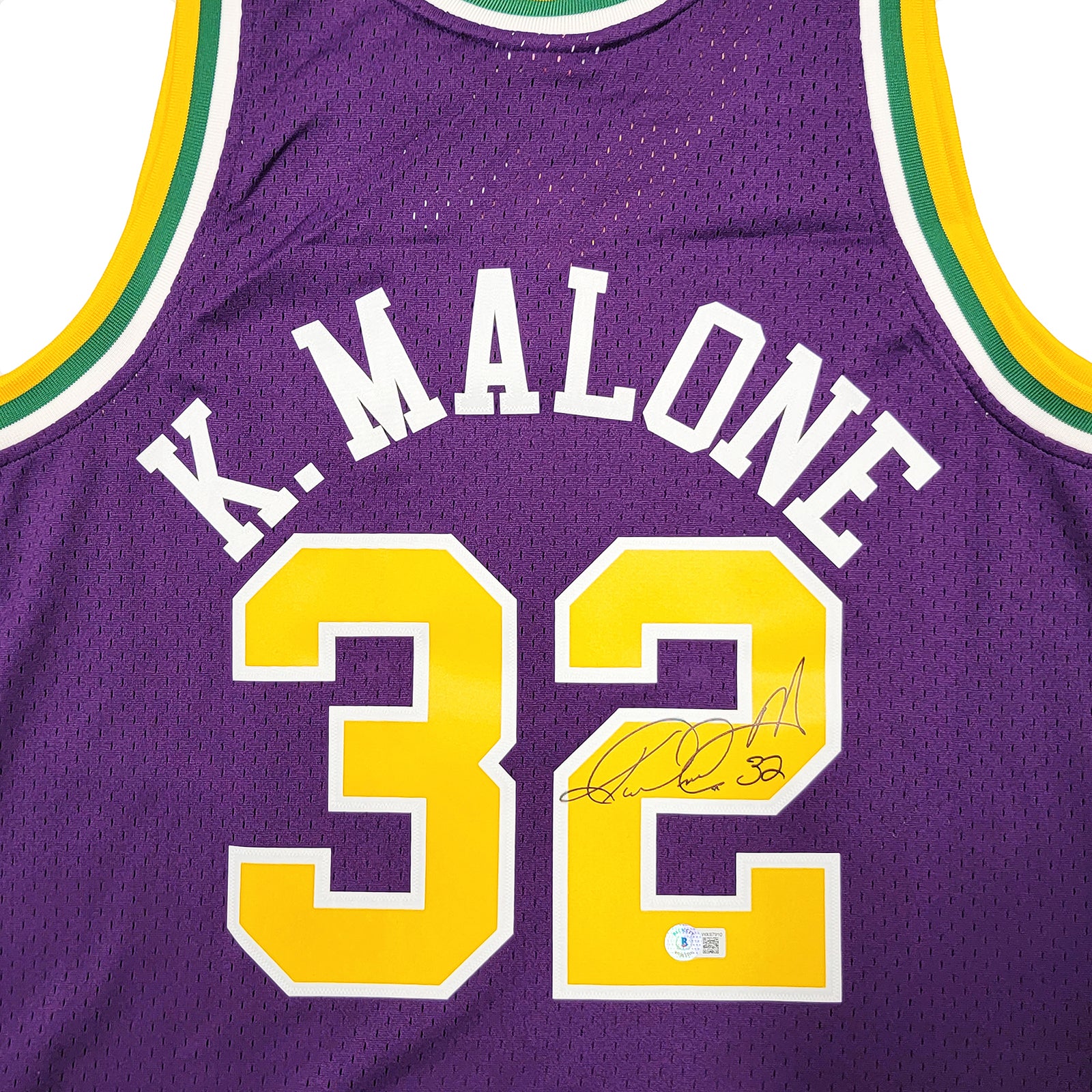 Utah Jazz Karl Malone Autographed Purple Authentic Mitchell & Ness Jersey Size L Beckett BAS Witness Stock #211882 - Image 3