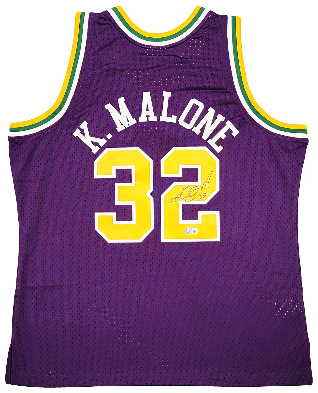 Utah Jazz Karl Malone Autographed Purple Authentic Mitchell & Ness Jersey Size XL Beckett BAS Witness Stock #211881 - Image 2