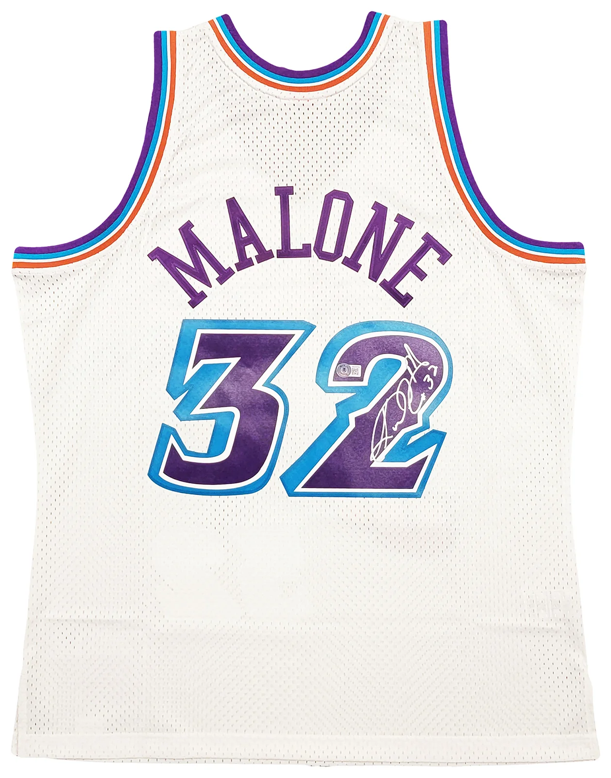 Utah Jazz Karl Malone Autographed White Authentic Mitchell & Ness Jersey Size XL Beckett BAS Stock #211873 - Image 2