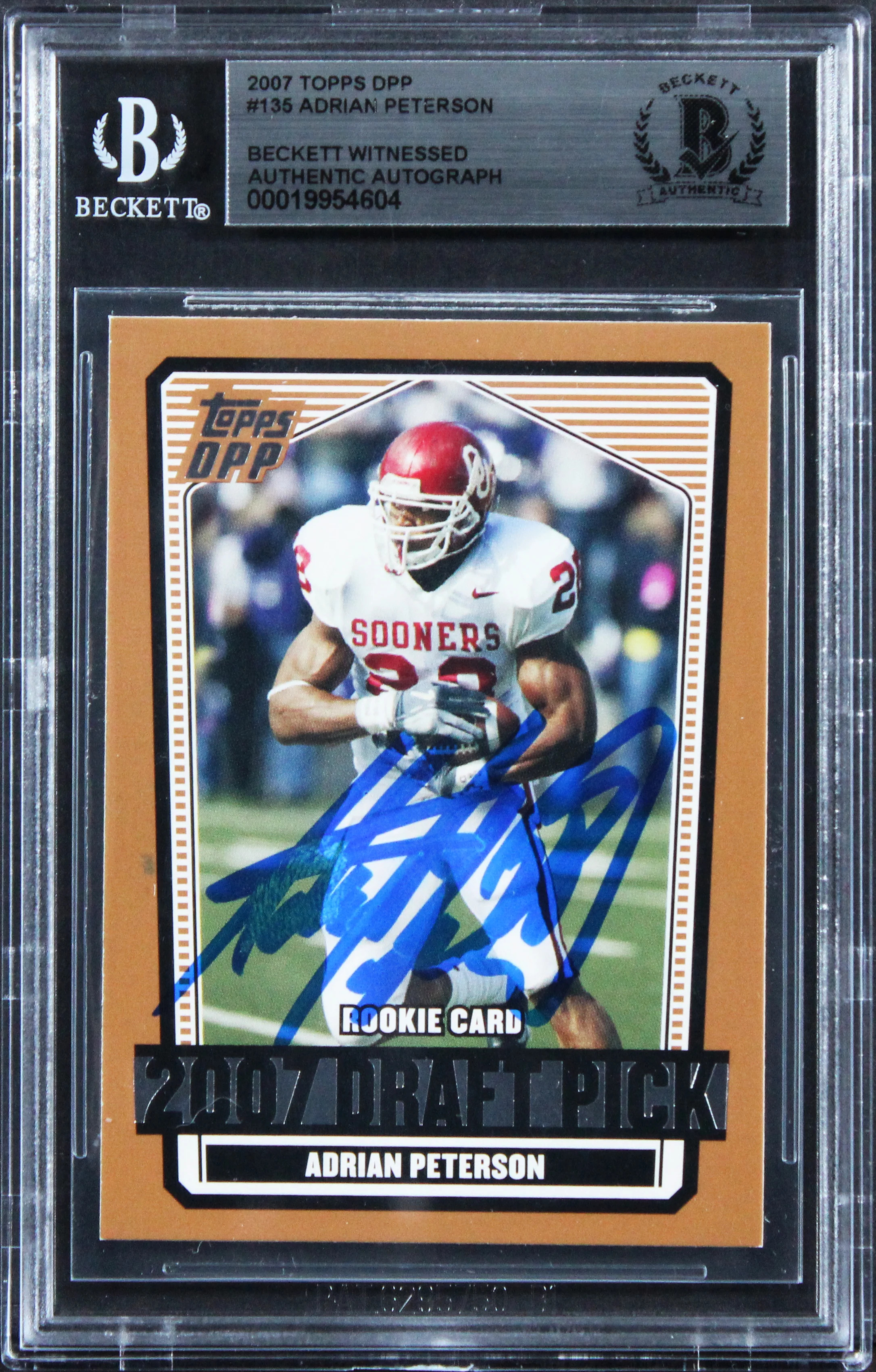 Vikings Adrian Peterson Signed 2007 Topps DPP #135 Rookie Card BAS Slabbed - Image 2