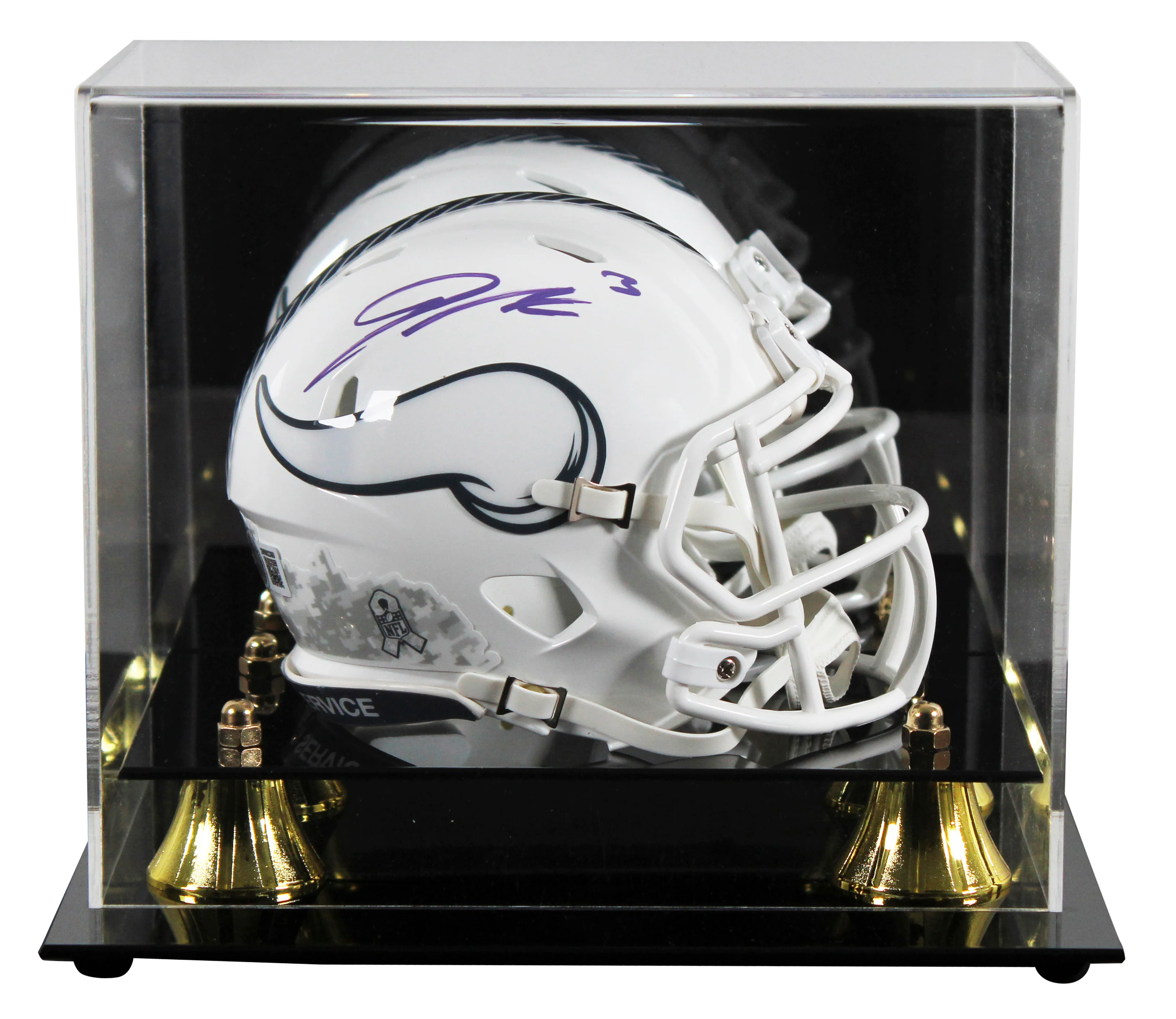 Vikings Jordan Addison Signed STS III Speed Mini Helmet W/ Case BAS Witnessed - Image 2