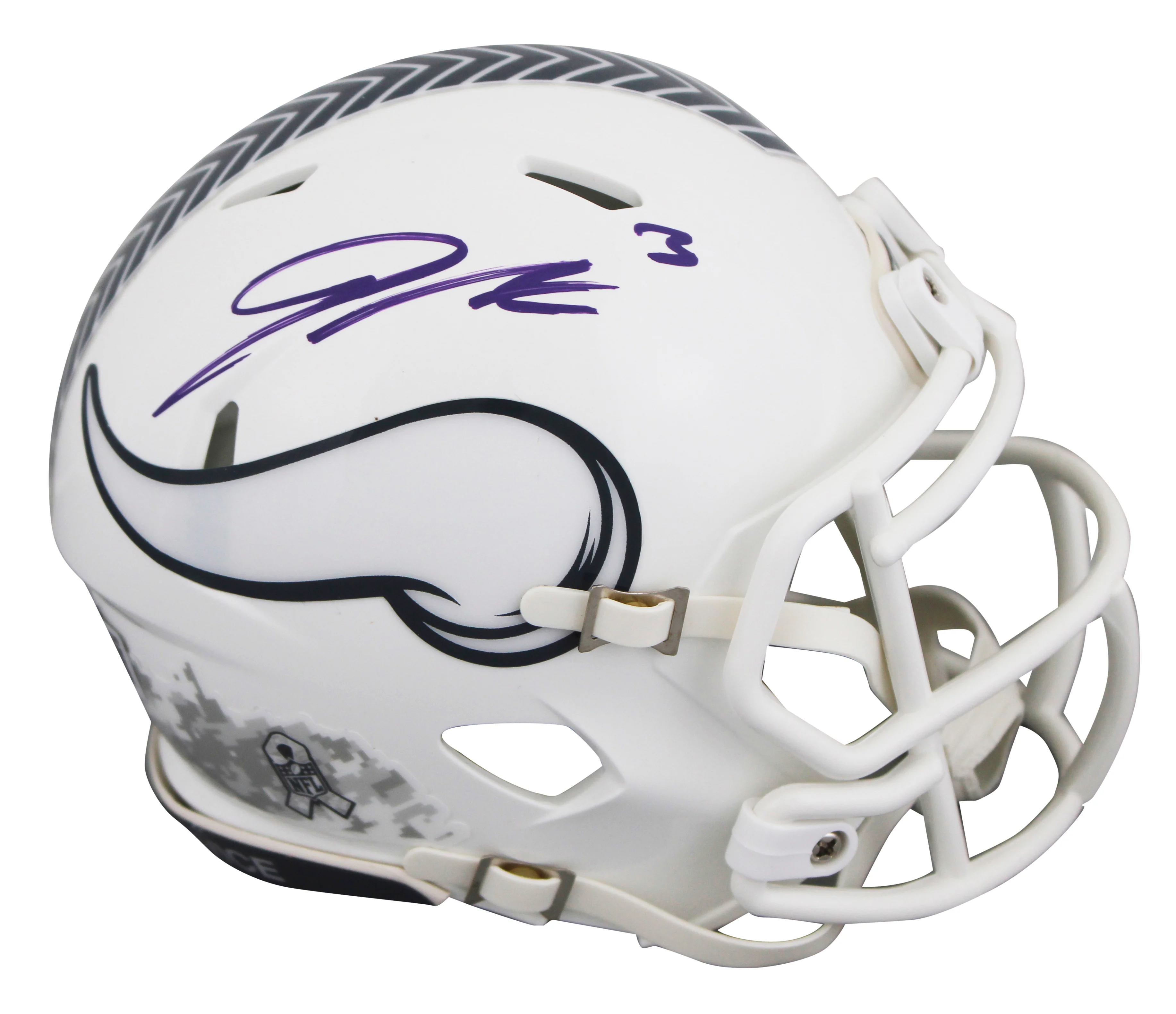 Vikings Jordan Addison Signed STS III Speed Mini Helmet W/ Case BAS Witnessed - Image 3