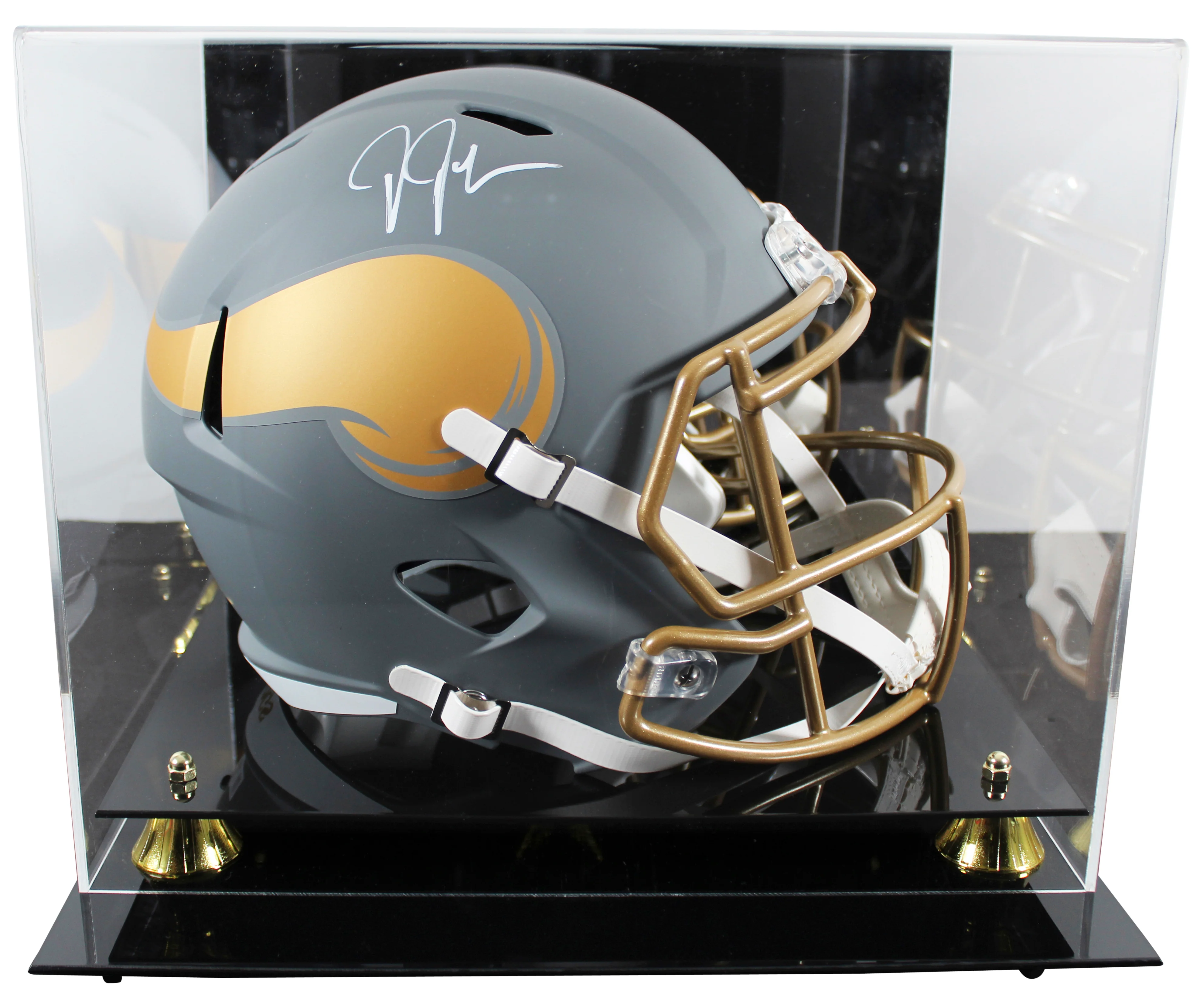 Vikings Justin Jefferson Signed Slate Full Size Speed Rep Helmet W/ Case BAS Wit - Image 2