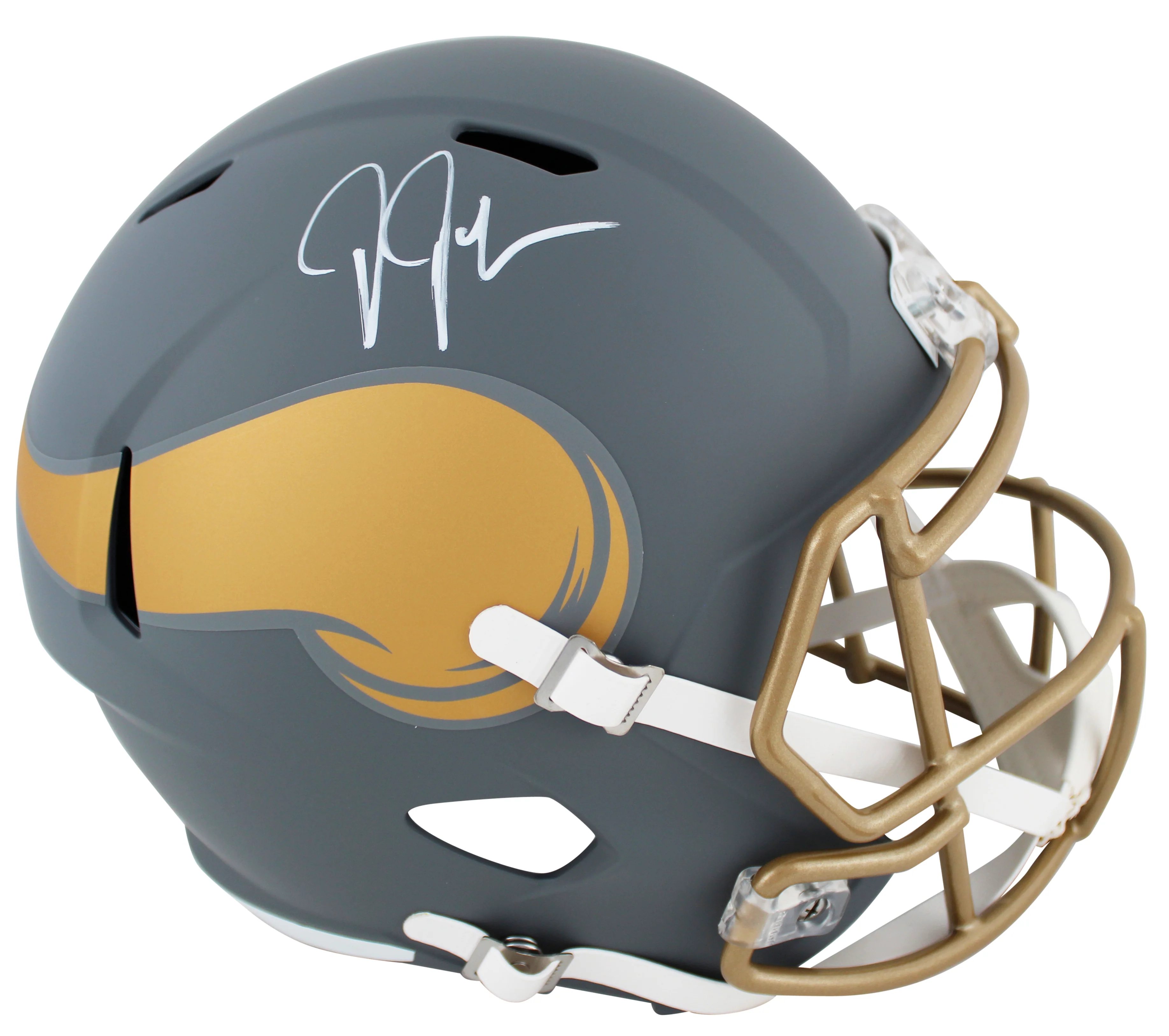 Vikings Justin Jefferson Signed Slate Full Size Speed Rep Helmet W/ Case BAS Wit - Image 3