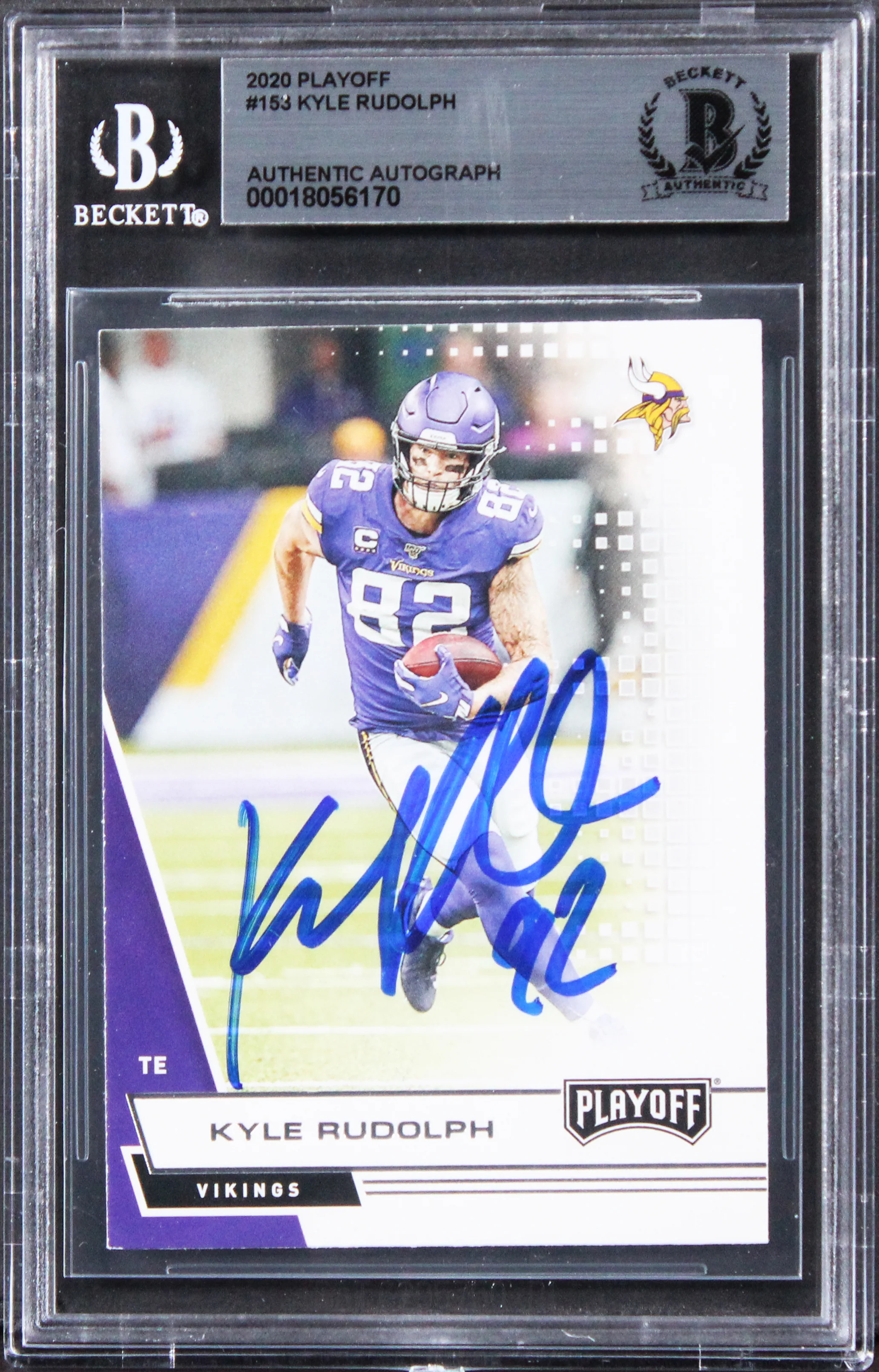 Vikings Kyle Rudolph Authentic Signed 2020 Playoff #153 Card BAS Slabbed - Image 2