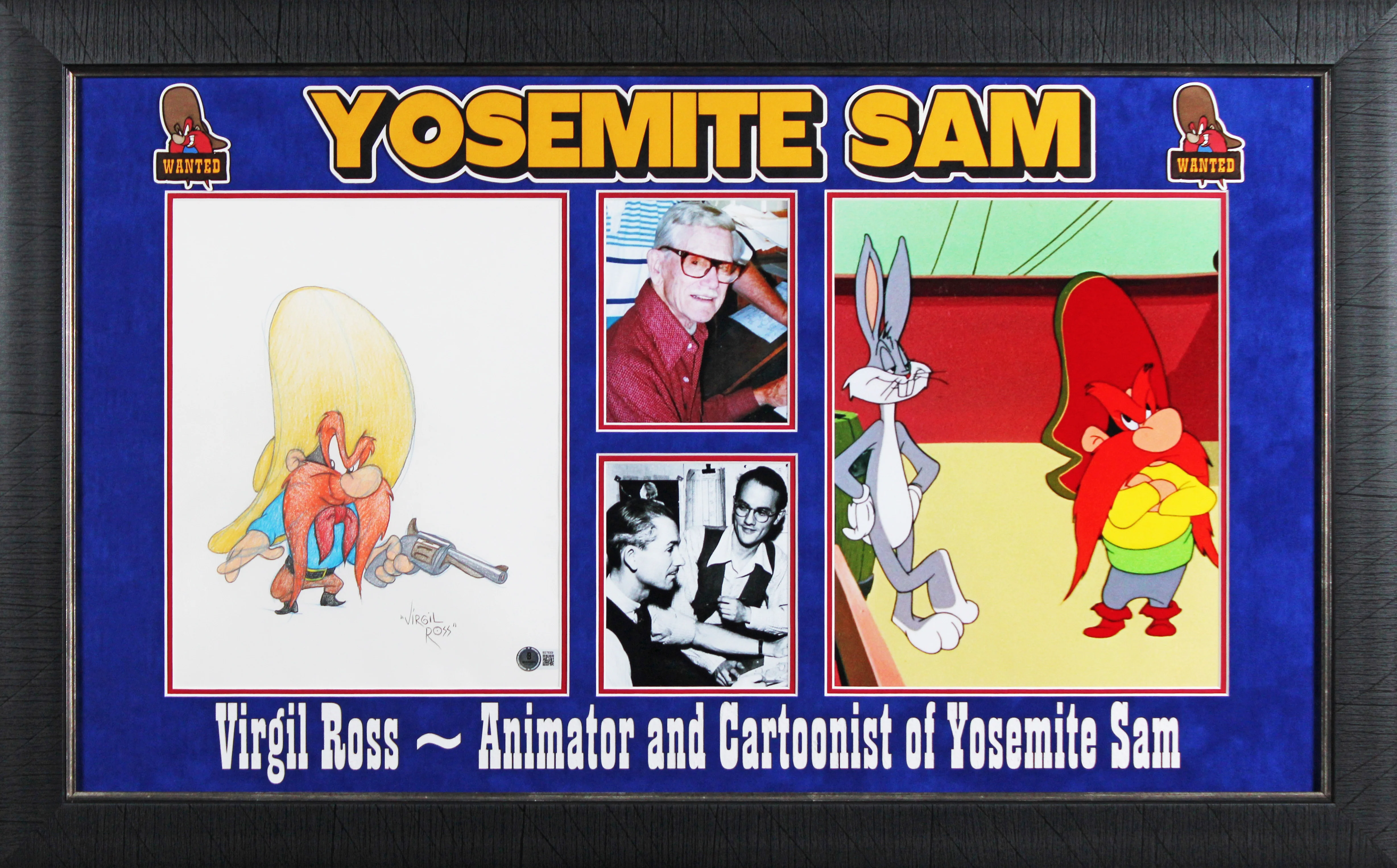 Virgil Ross Looney Tunes Signed & Framed Hand Drawn Yosemite Sam Sketch BAS - Image 2