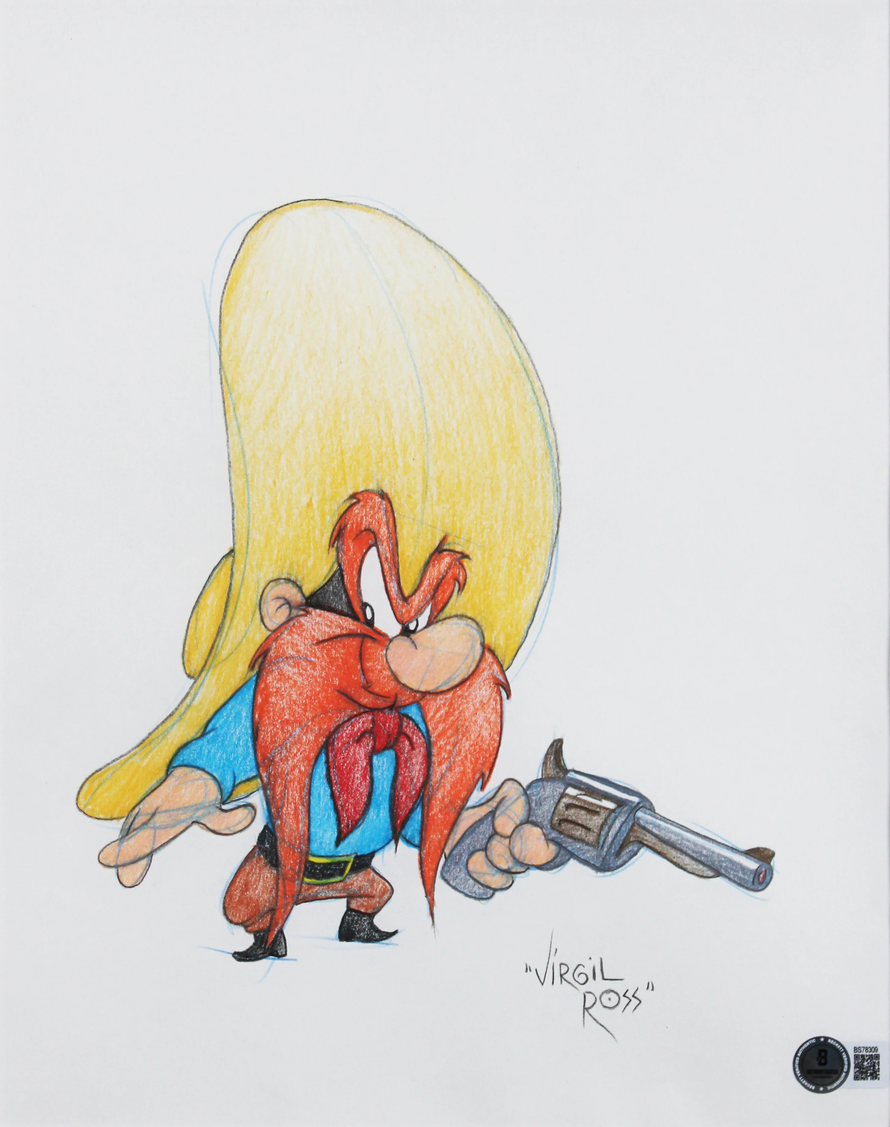Virgil Ross Looney Tunes Signed & Framed Hand Drawn Yosemite Sam Sketch BAS - Image 3