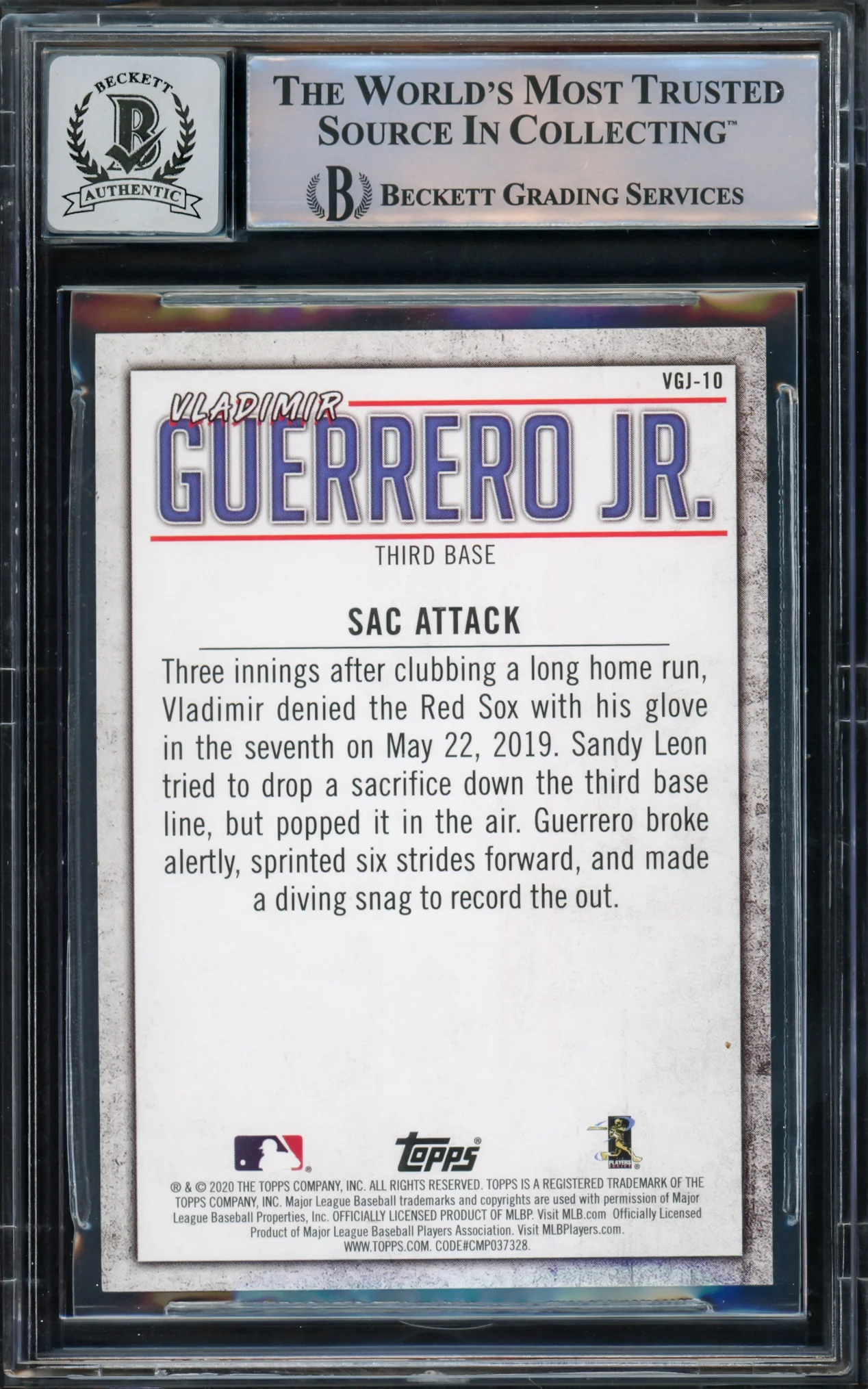 Vladimir Guerrero Jr. Autographed 2020 Topps Highlights Card #VGJ-10 Toronto Blue Jays Auto Grade Gem Mint 10 Beckett BAS #15772892 - Image 2