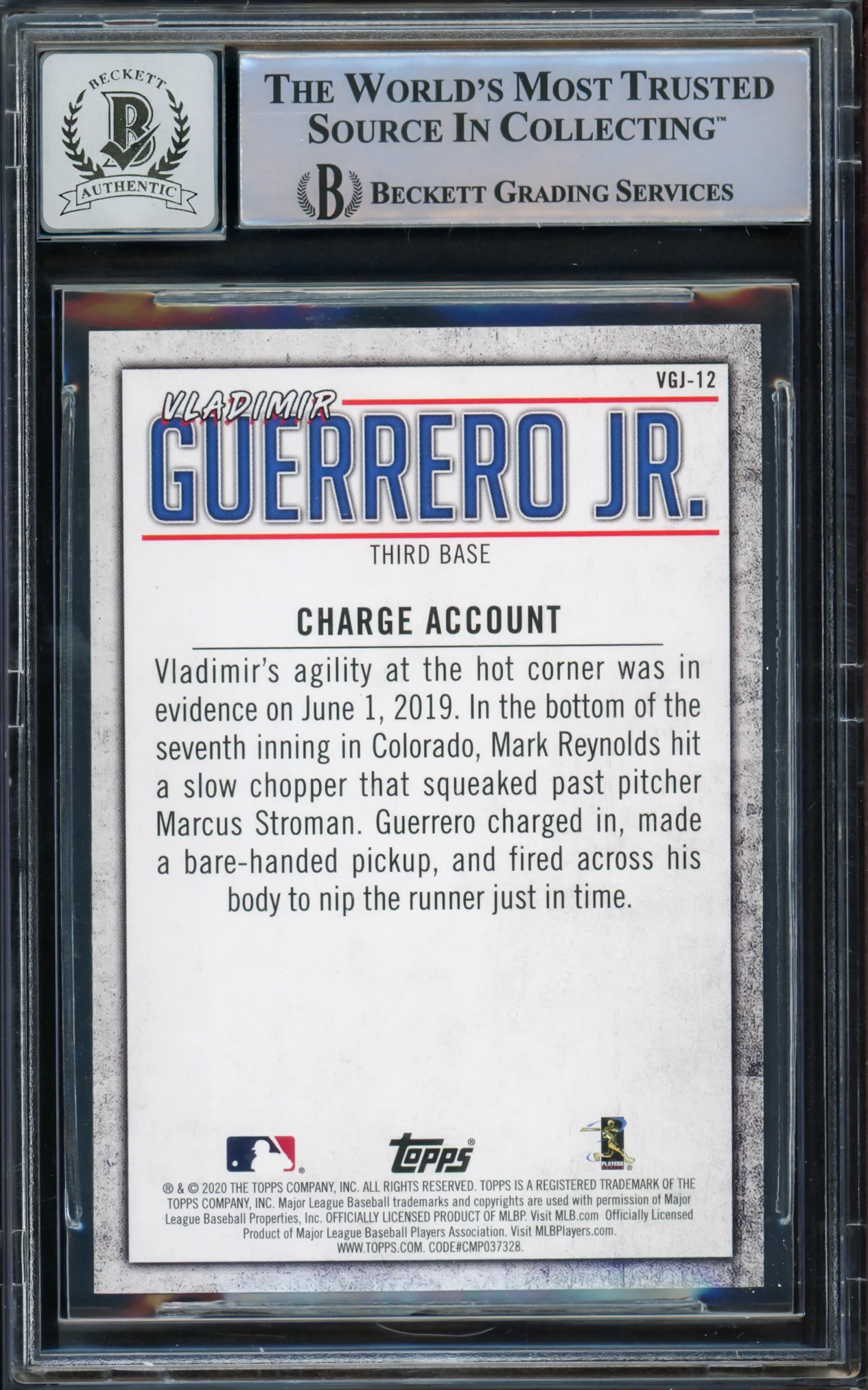 Vladimir Guerrero Jr. Autographed 2020 Topps Highlights Card #VGJ-12 Toronto Blue Jays Auto Grade Gem Mint 10 Beckett BAS #15772893 - Image 2