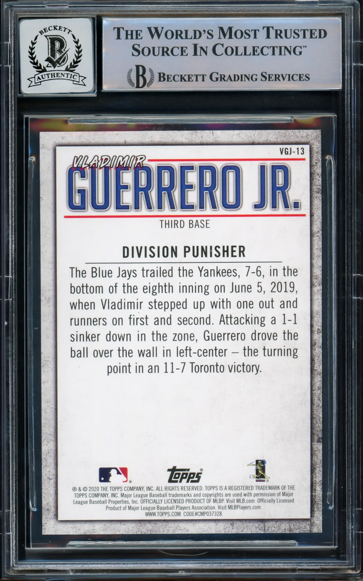 Vladimir Guerrero Jr. Autographed 2020 Topps Highlights Card #VGJ-13 Toronto Blue Jays Auto Grade Gem Mint 10 Beckett BAS #15772895 - Image 2