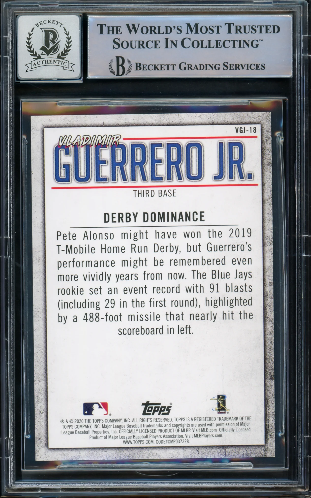 Vladimir Guerrero Jr. Autographed 2020 Topps Highlights Card #VGJ-18 Toronto Blue Jays Auto Grade Gem Mint 10 Beckett BAS #15772900 - Image 2