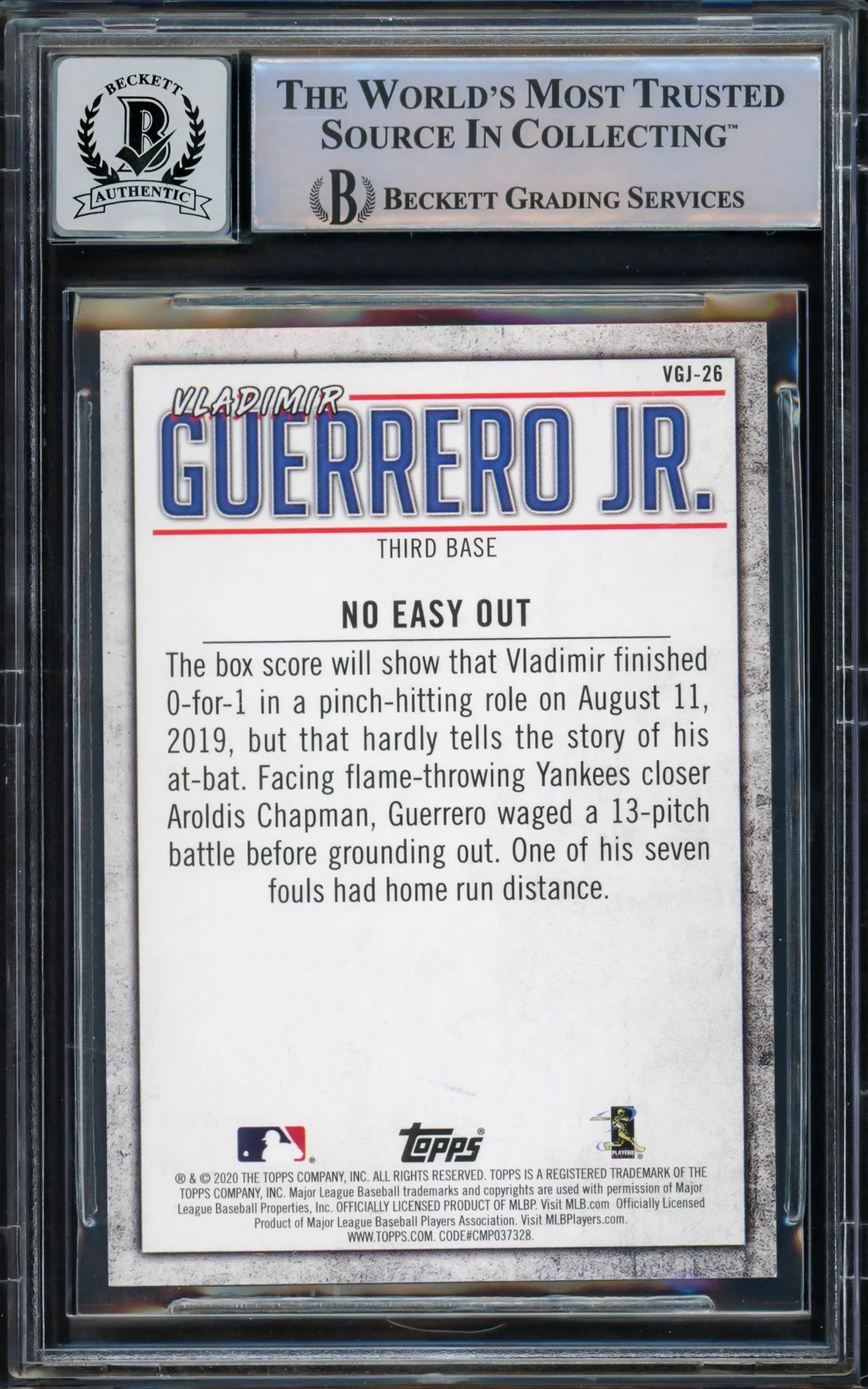 Vladimir Guerrero Jr. Autographed 2020 Topps Highlights Card #VGJ-26 Toronto Blue Jays Auto Grade Gem Mint 10 Beckett BAS #15772908 - Image 2