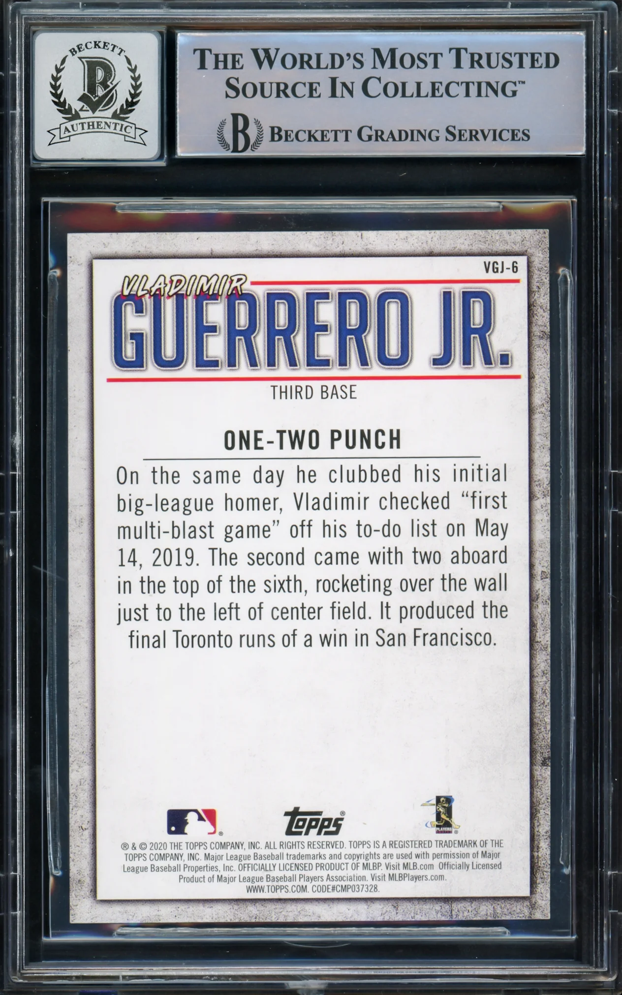 Vladimir Guerrero Jr. Autographed 2020 Topps Highlights Card #VGJ-6 Toronto Blue Jays Auto Grade Gem Mint 10 Beckett BAS #15772886 - Image 2