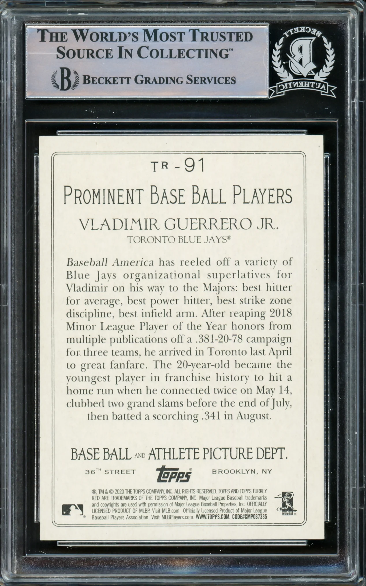 Vladimir Guerrero Jr. Autographed 2020 Topps Turkey Red Card #TR-91 Toronto Blue Jays Beckett BAS #15780749 - Image 2