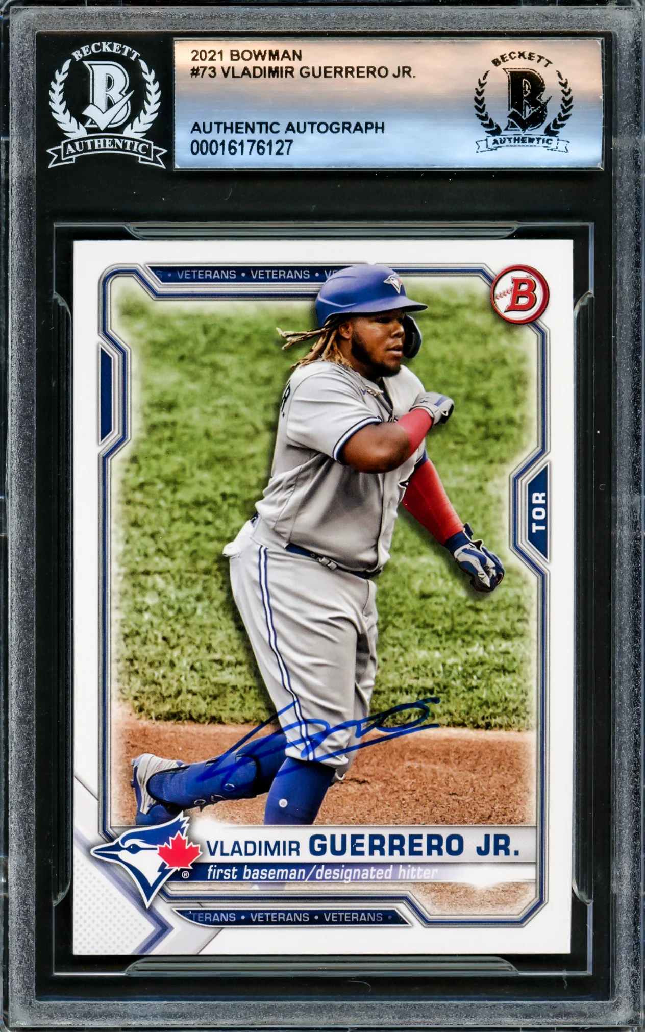 Vladimir Guerrero Jr. Autographed 2021 Bowman Card #73 Toronto Blue Jays Beckett BAS #16176127