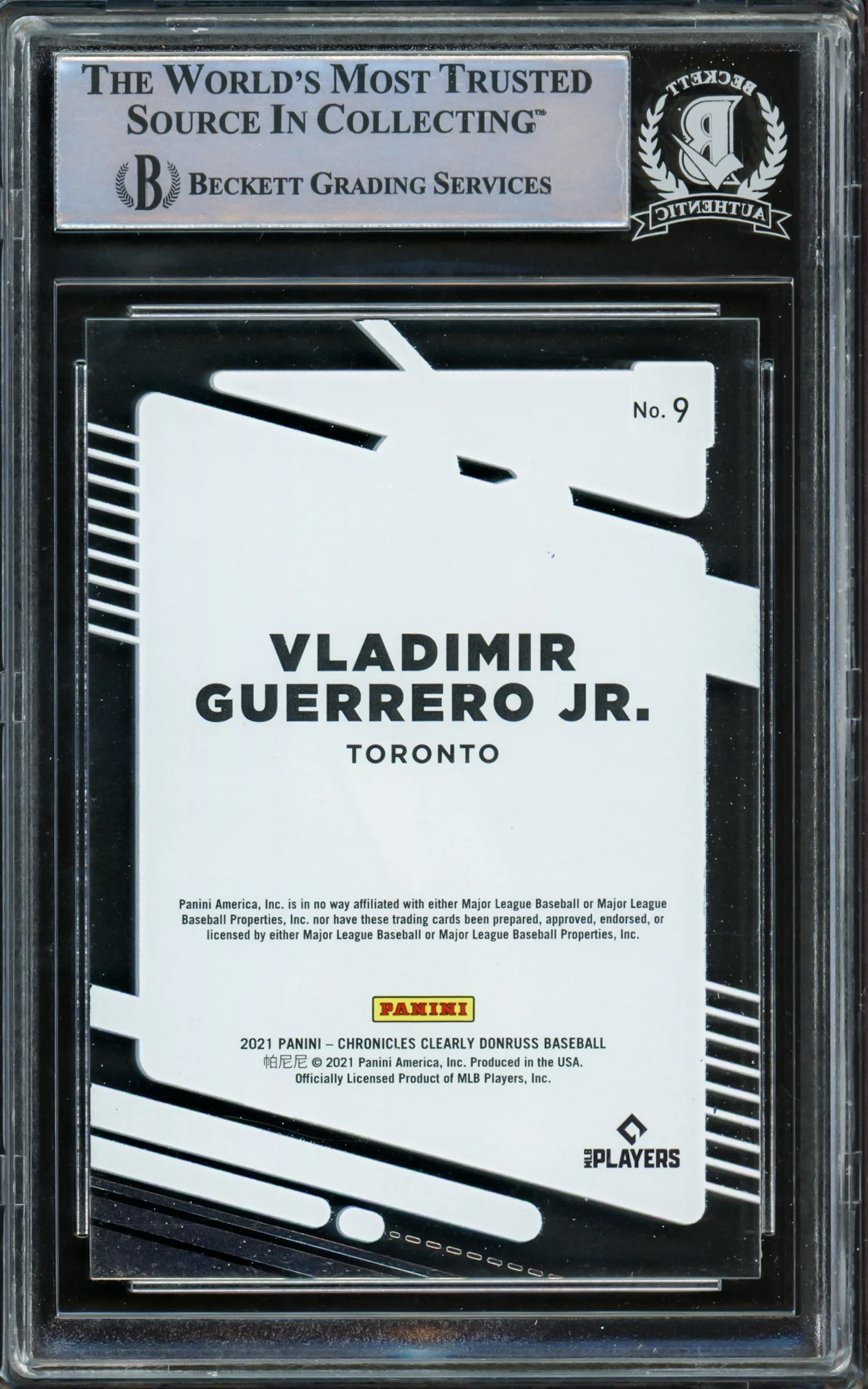 Vladimir Guerrero Jr. Autographed 2021 Donruss Clearly Card #9 Toronto Blue Jays Beckett BAS #15780750 - Image 2
