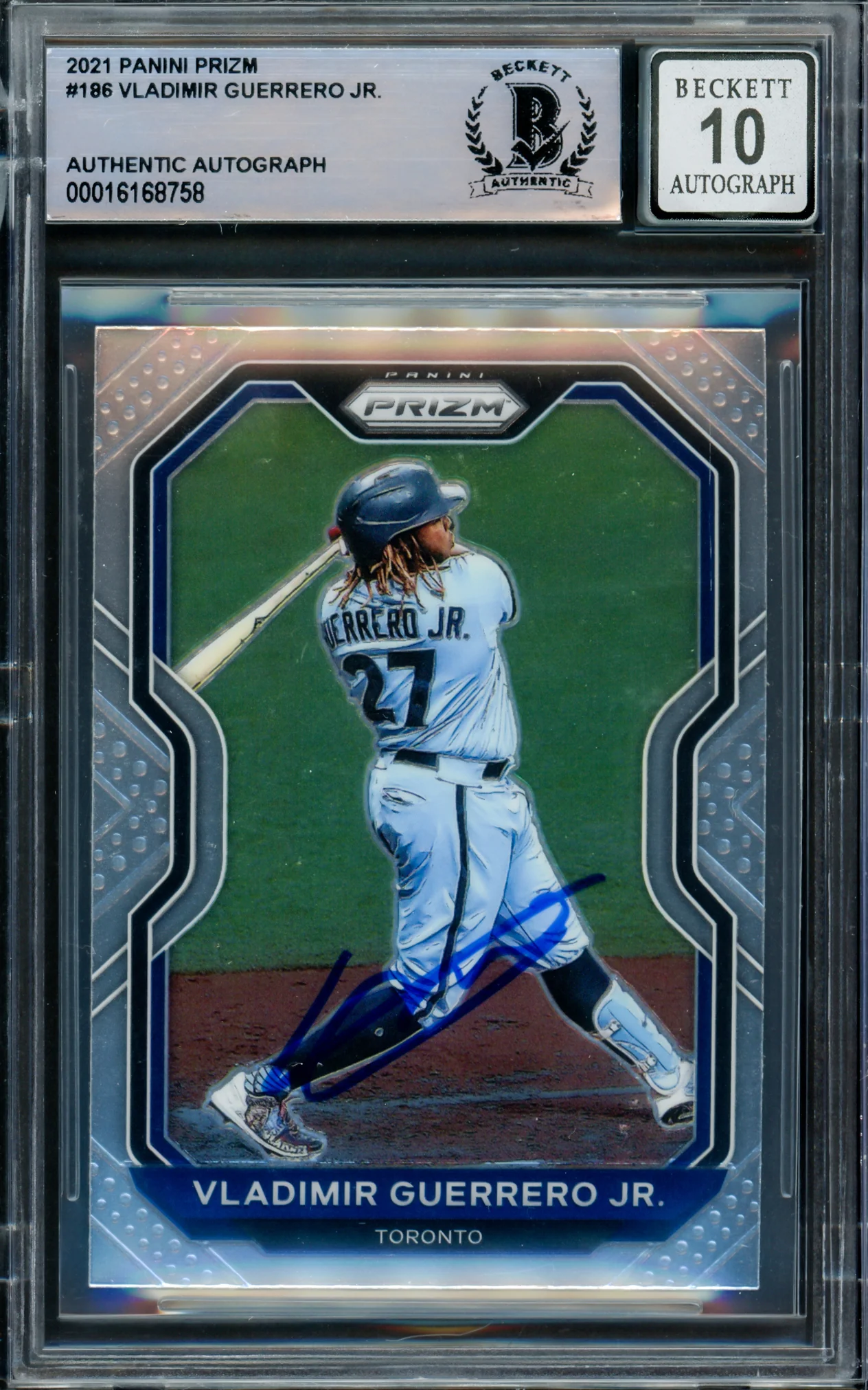 Vladimir Guerrero Jr. Autographed 2021 Panini Prizm Card #186 Toronto Blue Jays Auto Grade Gem Mint 10 Beckett BAS #16168758